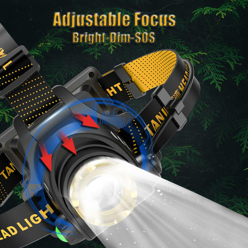 Powerful 12000000LM LED Rechargeable Headlight Zoomable Headlamp Head Torch US