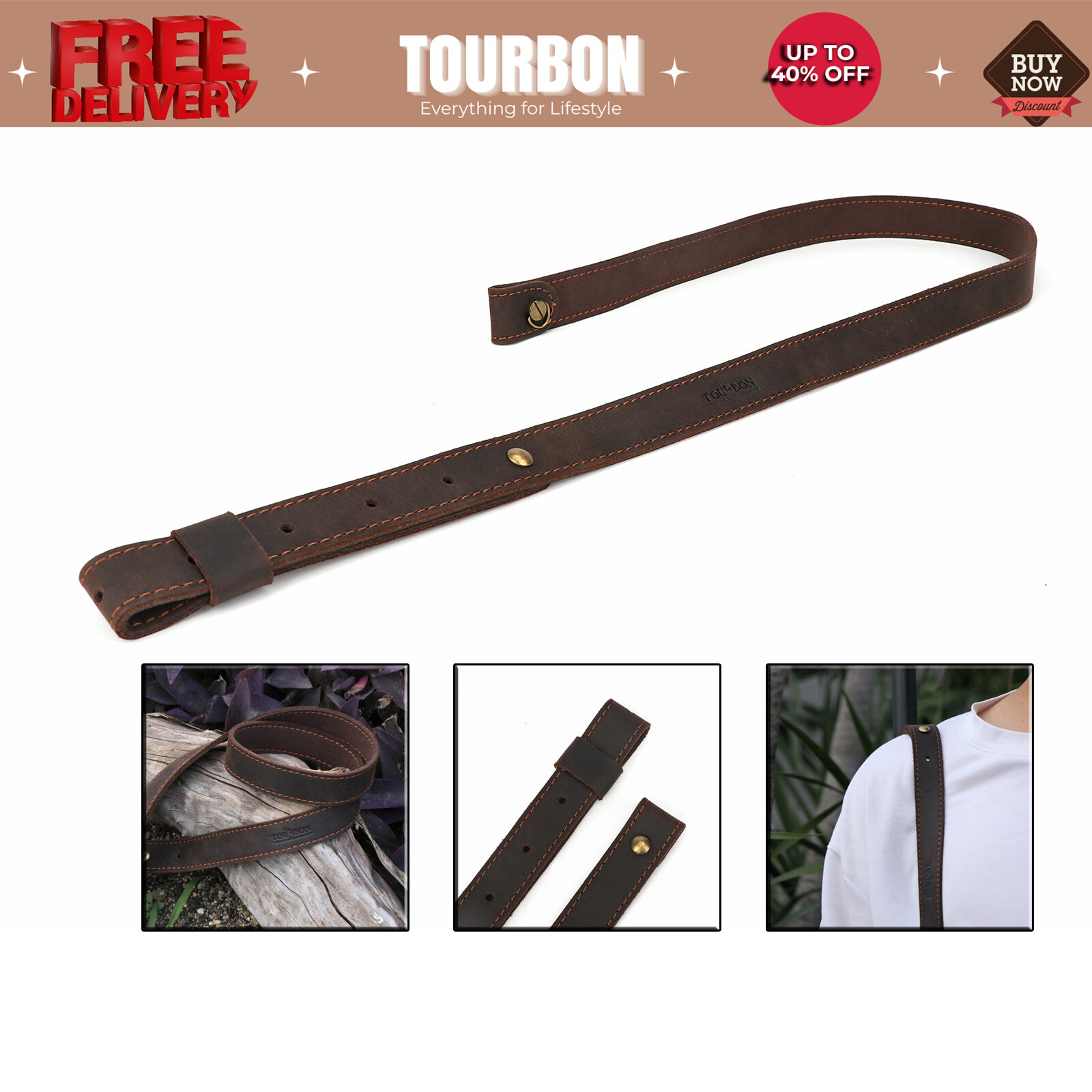 TOURBON Buffalo Hide Leather Rifle Sling Gun Strap_Adjust 1" Wide in US HA1309LE