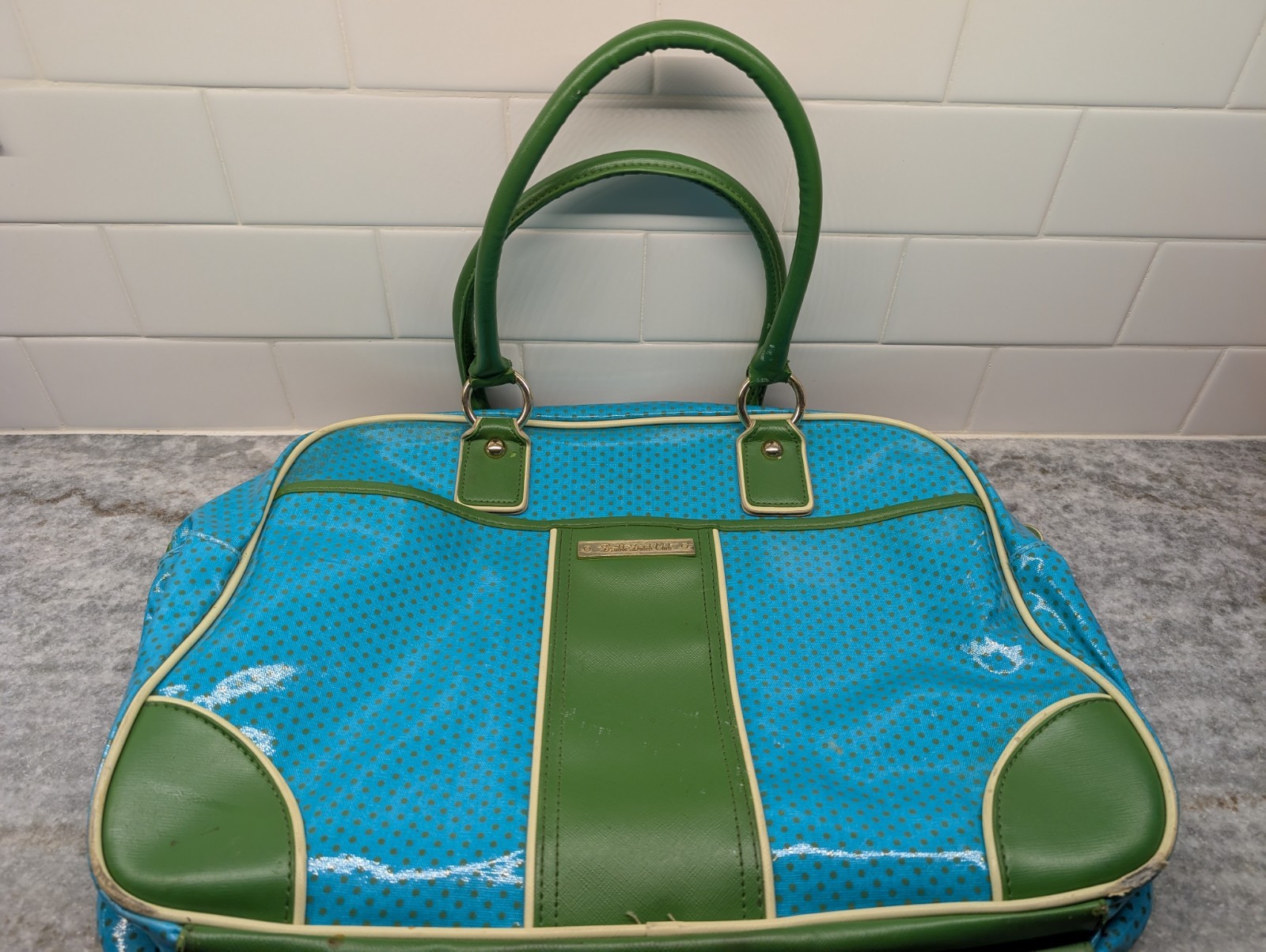 Vintage Double Dutch Club Bag - Blue w/ Green Polka Dots