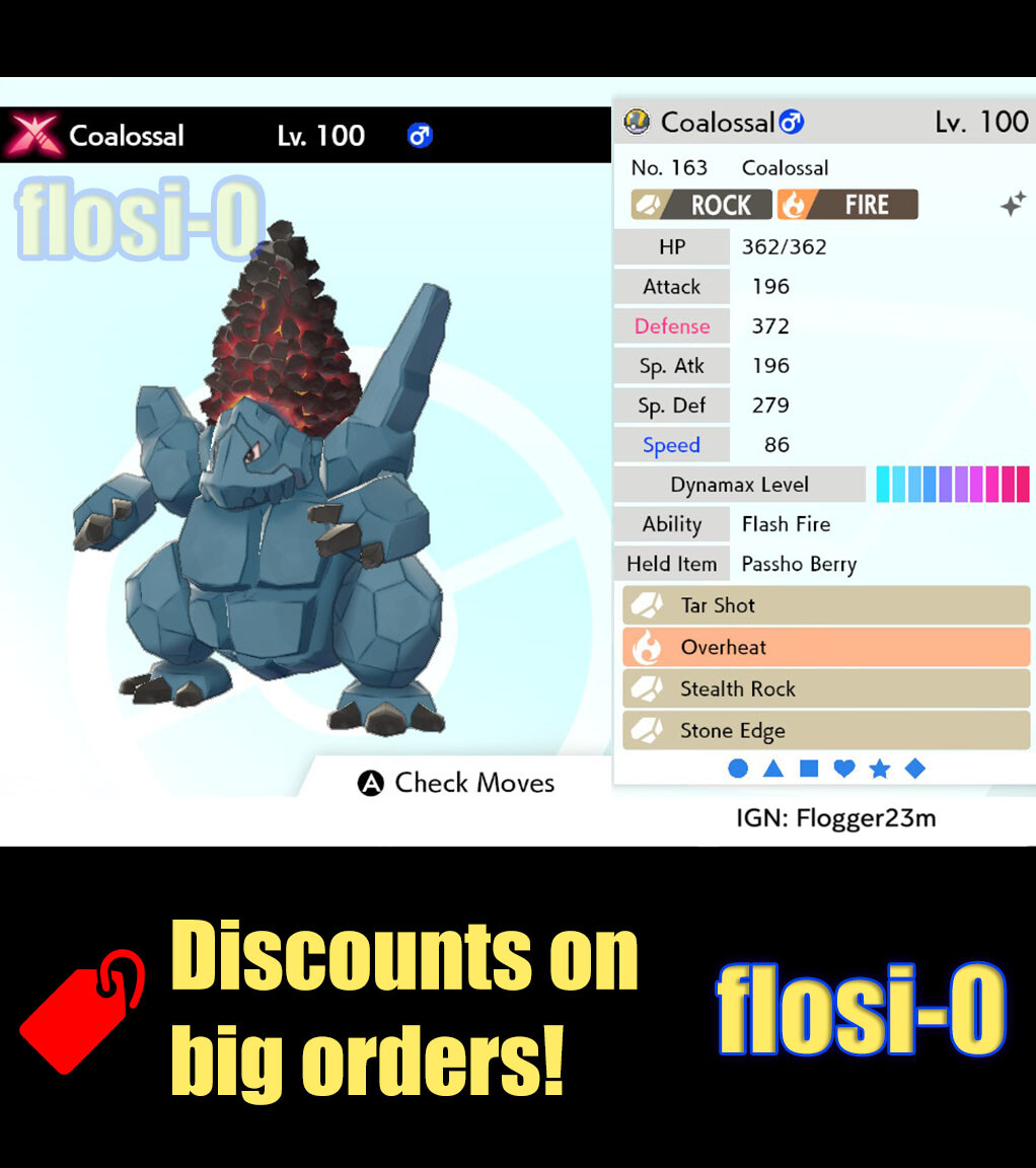 6IV Ultra Shiny Coalossal Gigantamax Pokemon Sword and Shield (Square Shiny)
