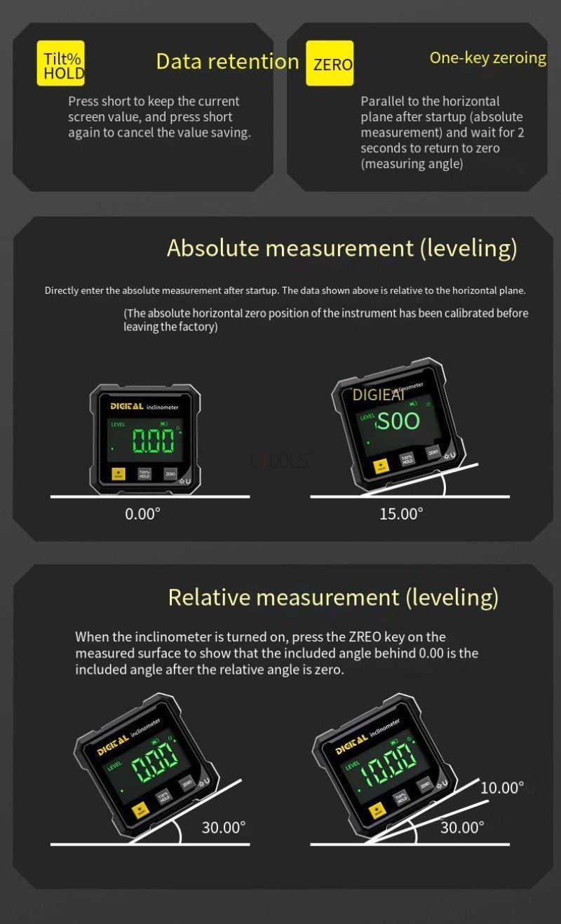 4-Sided Magnetic Digital Angle Finder 360° LCD Laser Protractor Gauge