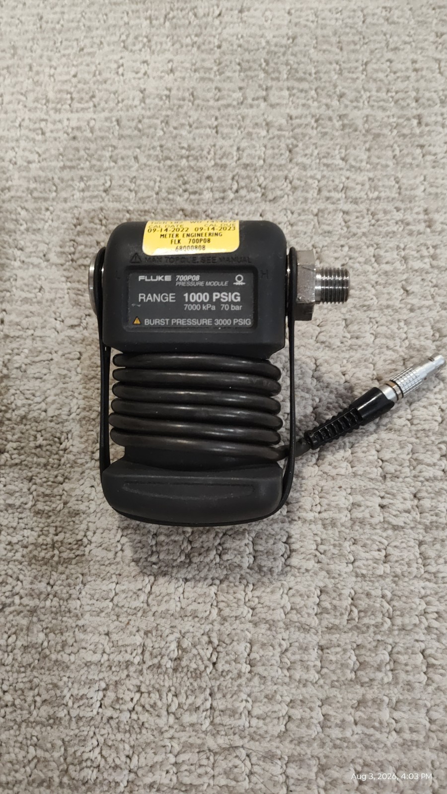 FLUKE 700P08 PRESSURE MODULE 1000PSIG