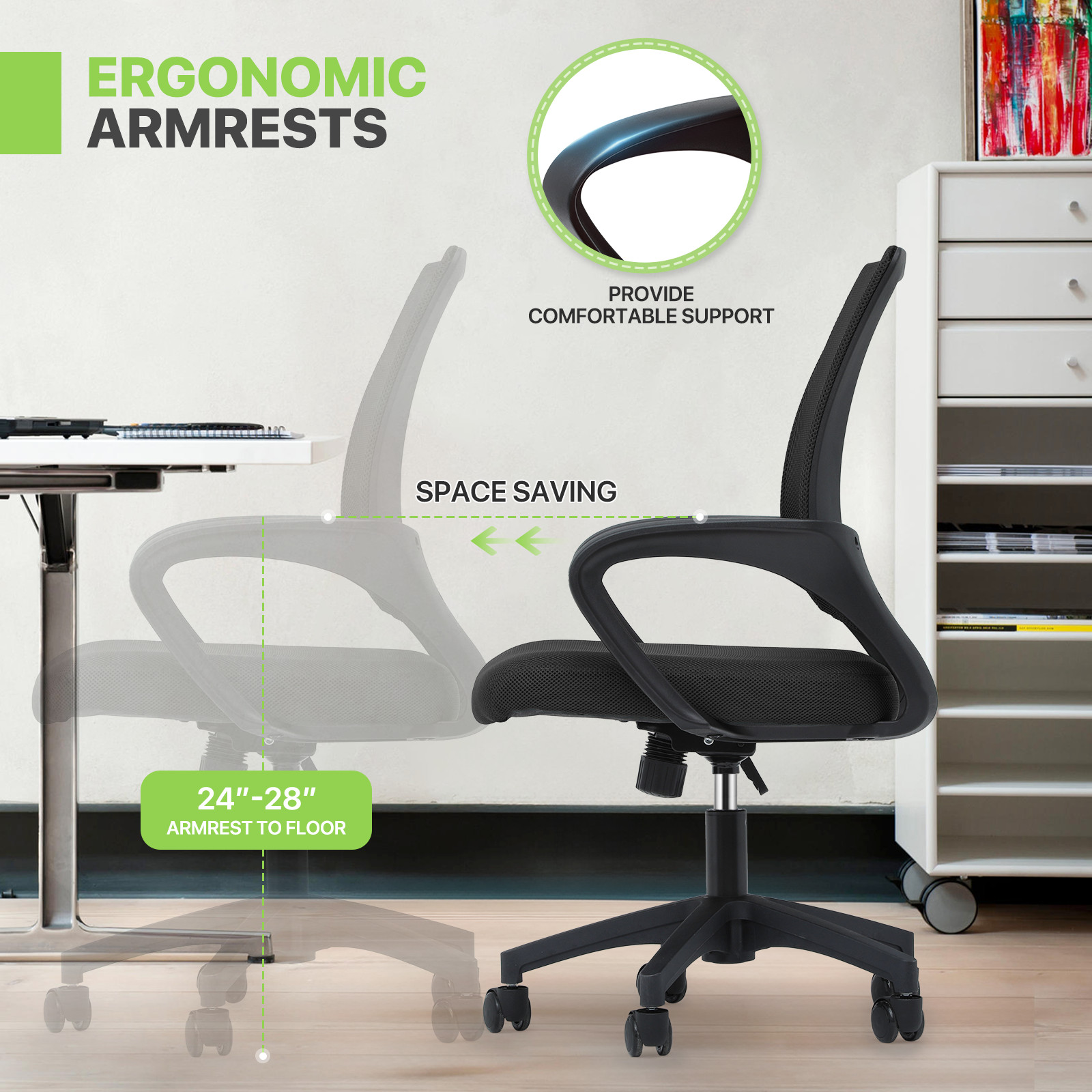 Rolling Computer Chair[PURE BLACK]Breathable Mesh Meeting Room Home Office Seat