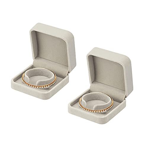 2 Pieces Velvet Bracelet Boxes for Jewelry Gift, Classic Jewelry Box Grey