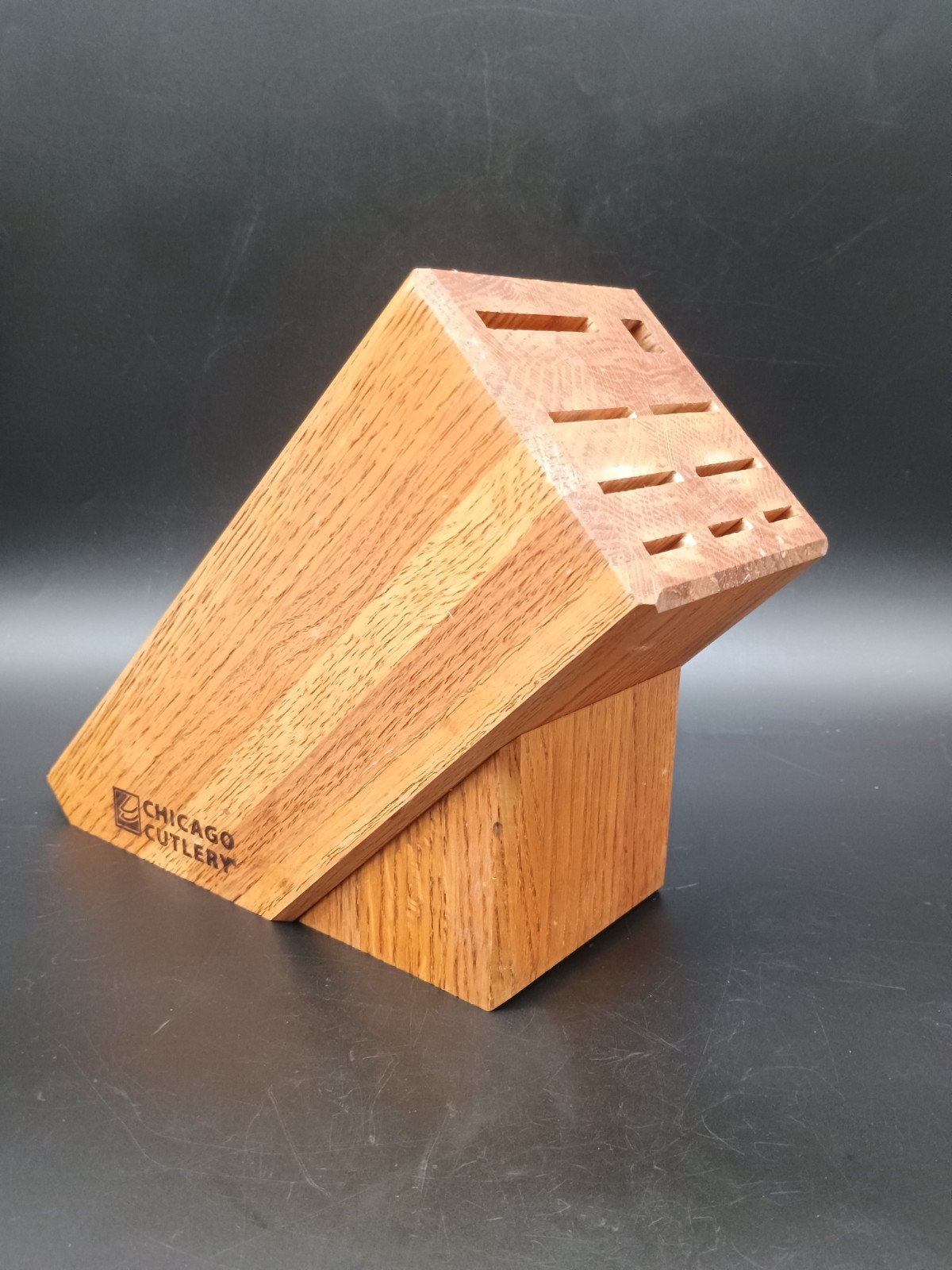 CHICAGO CUTLERY Oak Knife Block 9 Slots 8 Knife Slots + 1 Hone Slot VINTAGE