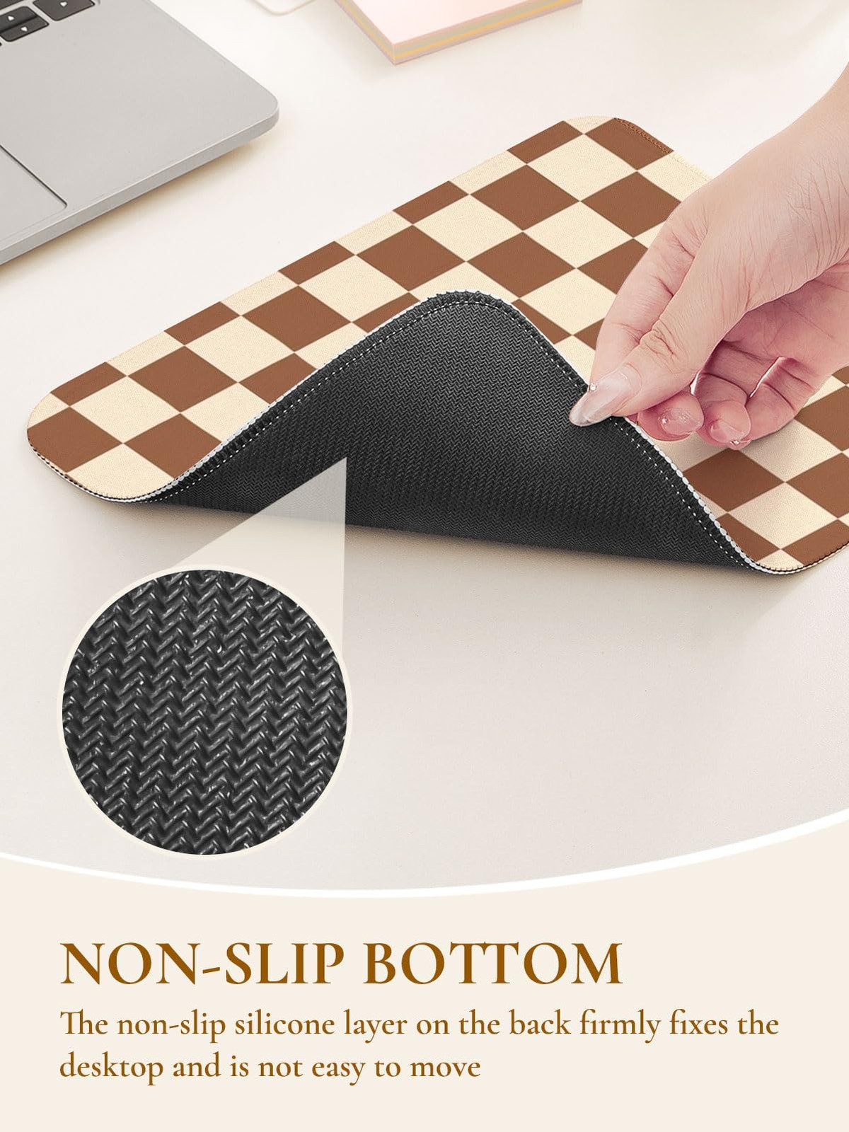Ksriylm Cute Brown Mouse Pad,Retro Checkered Pattern Mousepad,Square Aestheti...