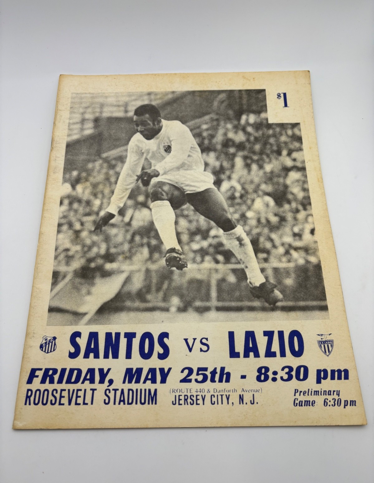 RARE Vintage 1973 Santos FC vs Lazio Game Program, Pele Front Cover Jersey City