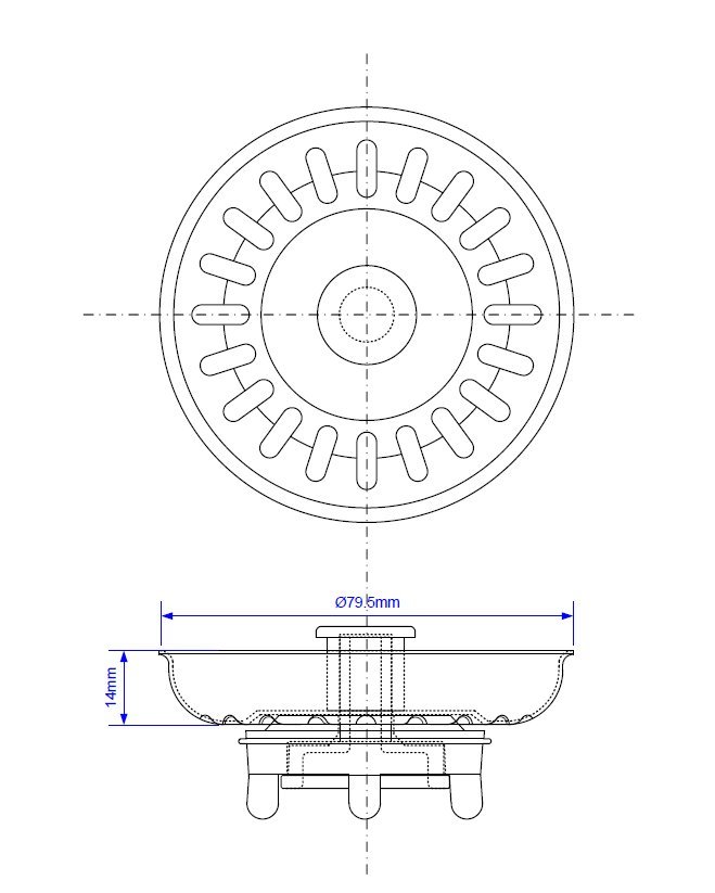 Kitchen Sink Basket Strainer Plug Top for Strainer Waste McALPINE BSKTOP 80mm