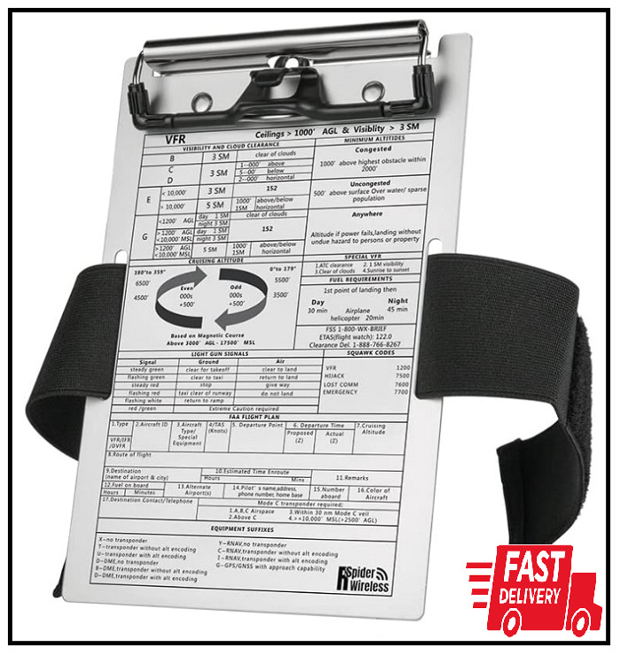 Pilot Kneeboard (VFR), Aluminum Kneeboard with Metal Clip and Pen Holder, Durabl