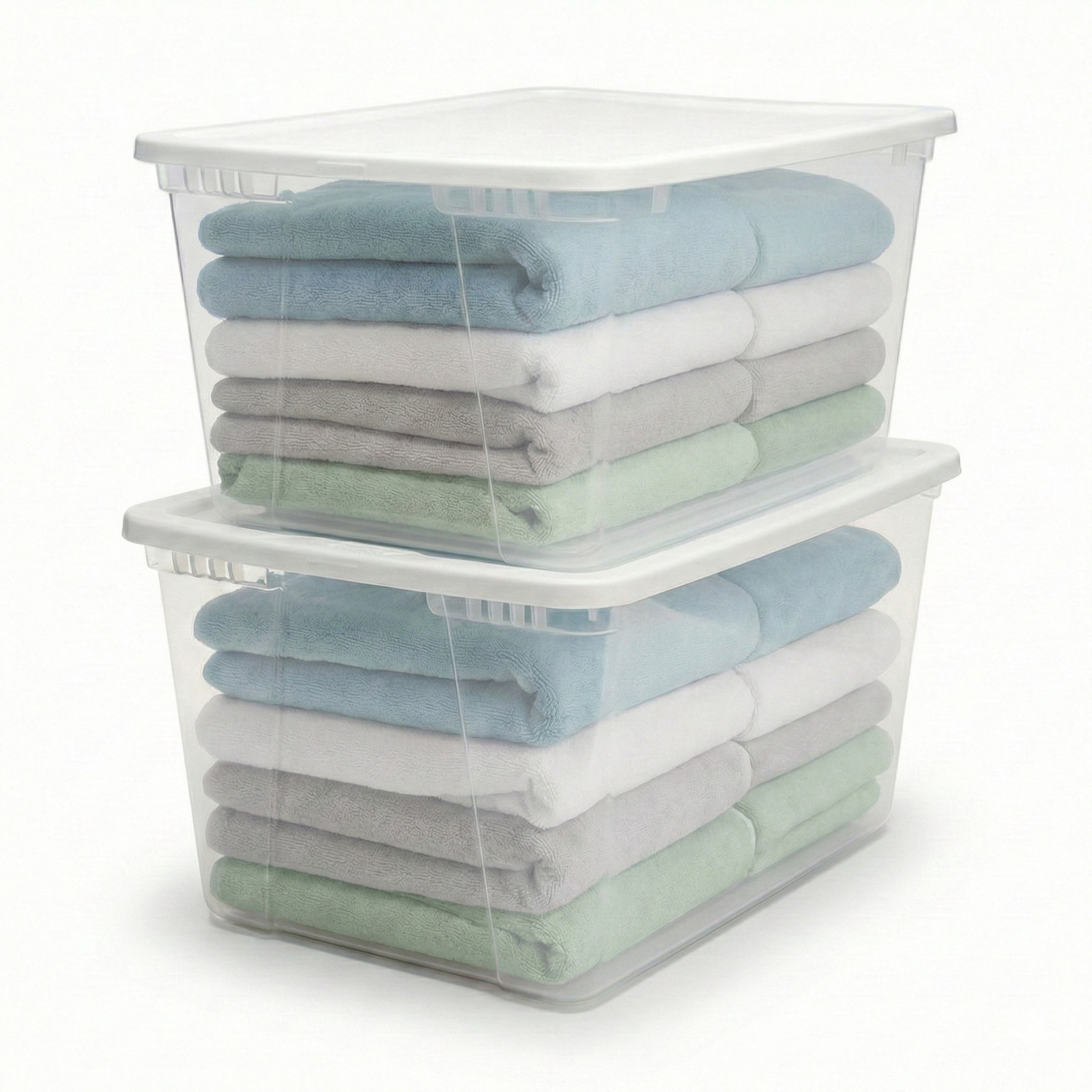 HOMZ 56-Quart Clear Stackable Plastic Storage Containers, White Lid, 2 Pack