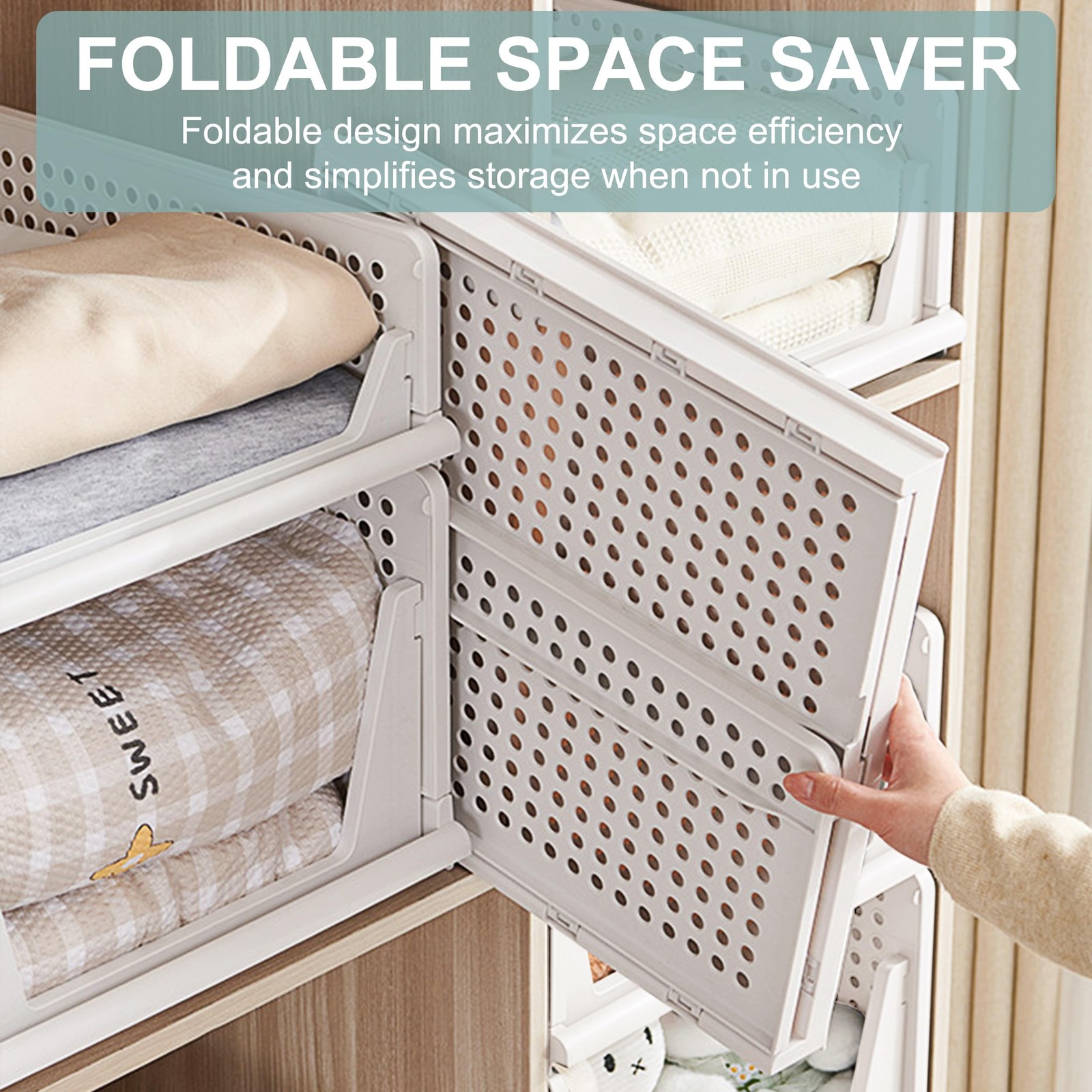 Stackable Foldable Storage Baskets, Folding Storage Bins, Closet Organizers a...