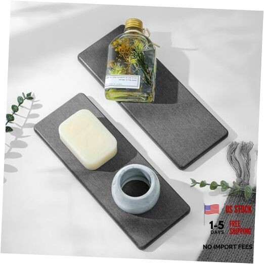 Razborci 2PCS Bathroom Trays, Water Absorbing 9" X 3.5" 2 Pack - Charcoal Gray