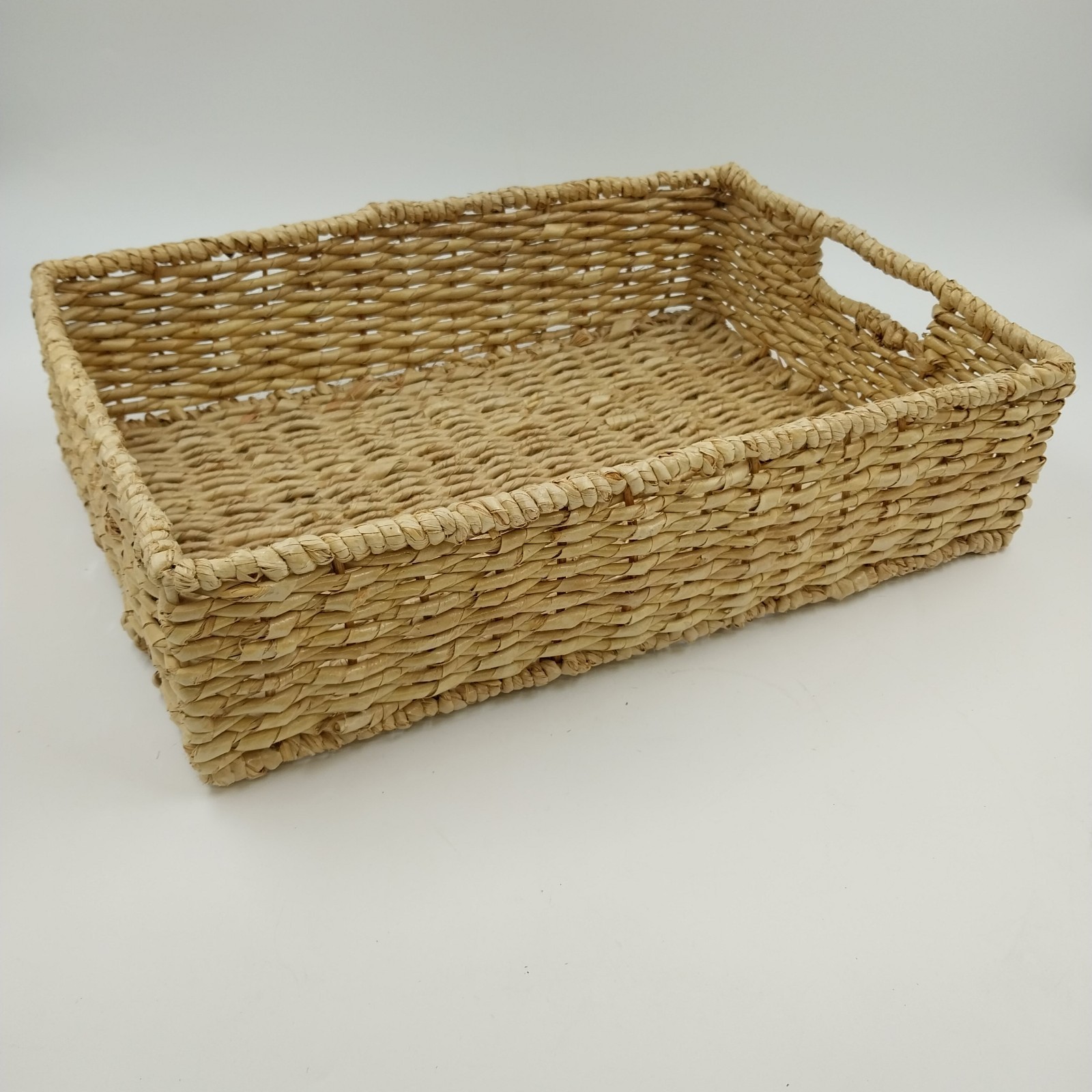 Seagrass Handwoven Rectangular Storage Basket Metal Frame Medium w Handles 16"