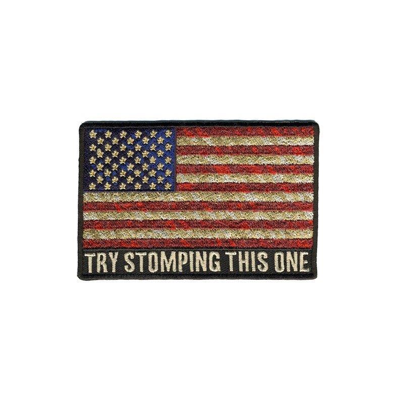 Distressed  USA American Flag Try Stomping 4 INCH BIKER PATCH