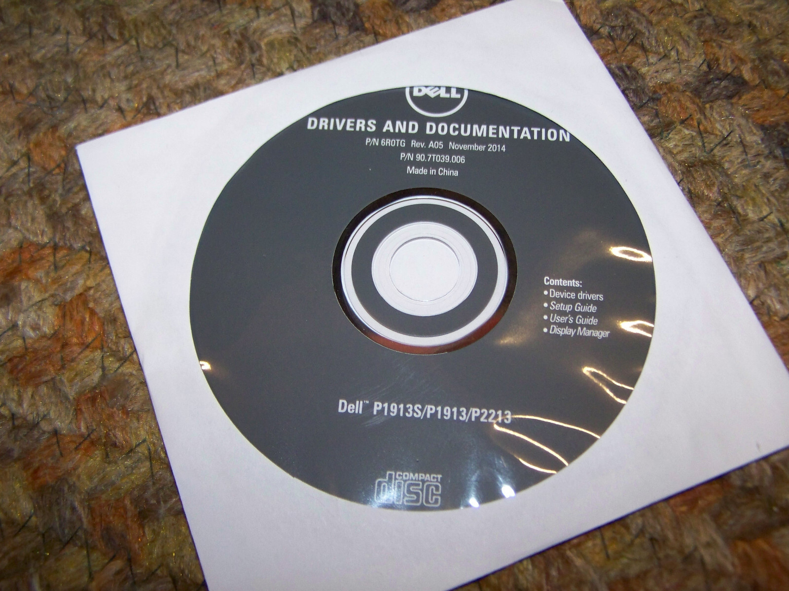 Dell P1913S P1913 P2213 Monitor Driver & Documentation CD 6R0TG A05 90.7T039.006