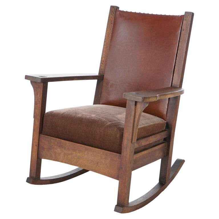 Antique Arts & Crafts Mission Jm Young Oak Rocker, C1910