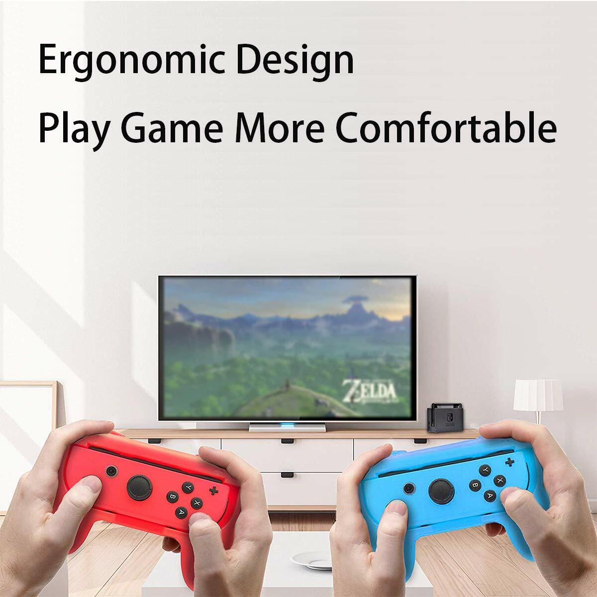 4-Pack Beastron Joy-Con Grips Compatible w/Nintendo Switch (Red & Blue & Black)