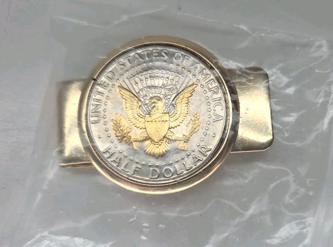 NEW Gold-Layered Presidential Seal JFK Half Dollar Coin Money Clip w/Certificate
