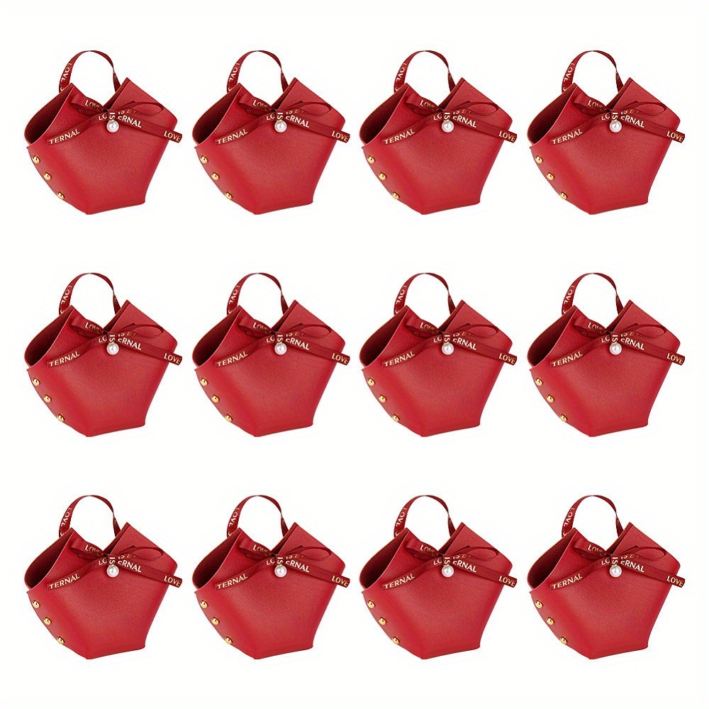 12sets PU Gift Handbags with Imitation Pearl Charms and Ribbon Nails Wedding