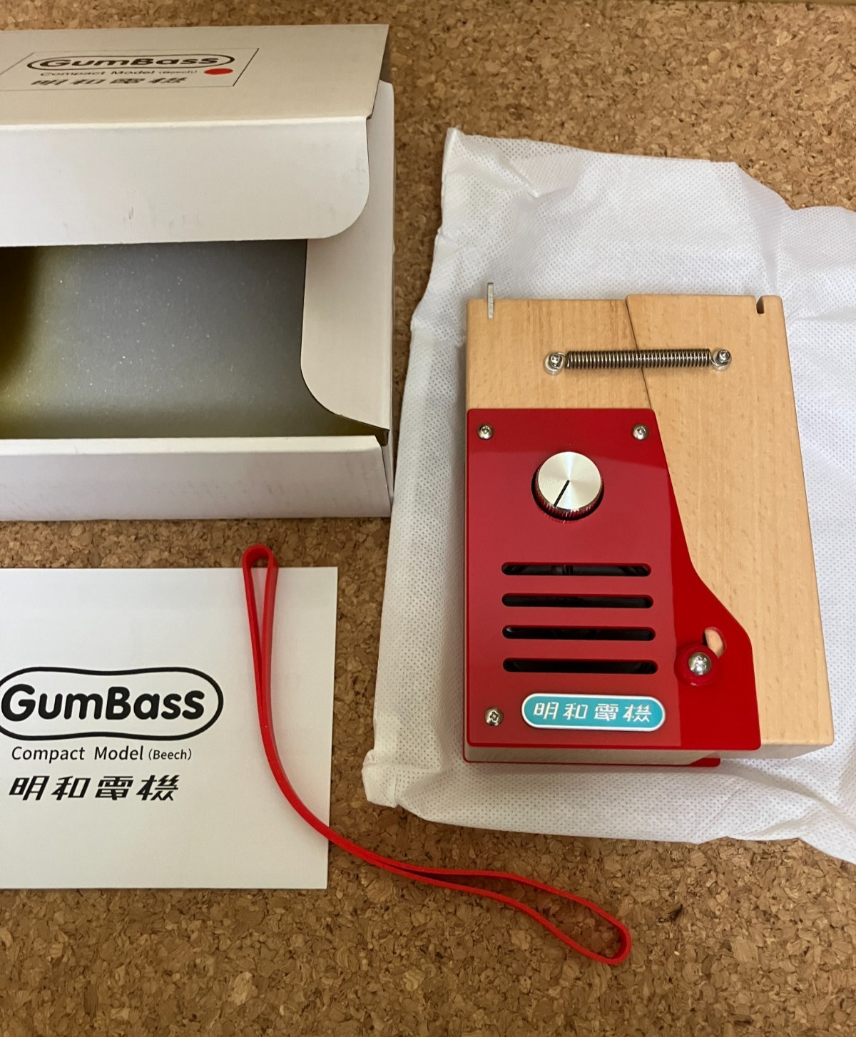 Maywa Denki GumBass Compact Model (Beech) with Replacement Rubber Japanese Red