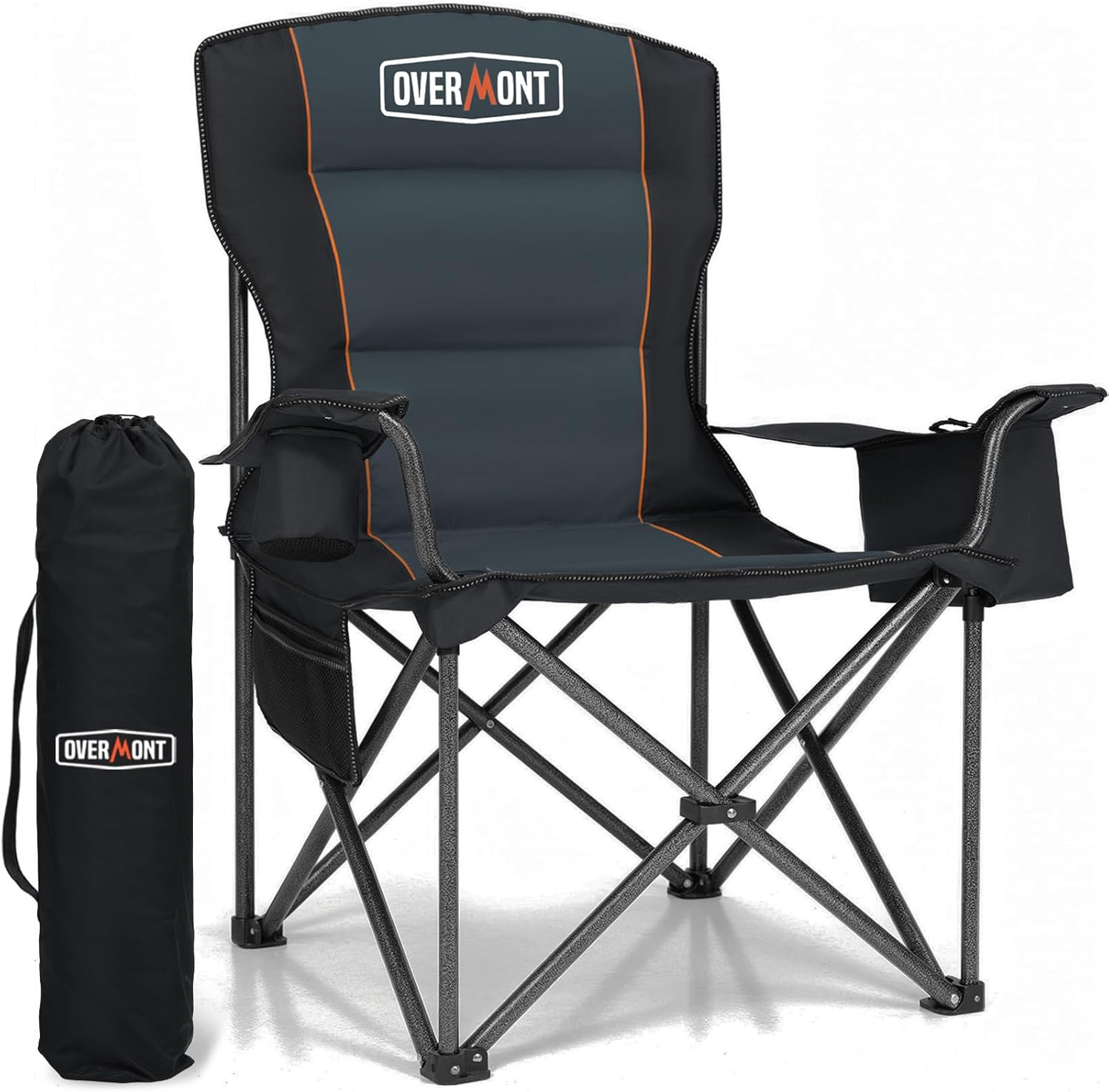 Oversized Folding Camping Chair - 450lbs Support with Padded Cushion Cooler Pock