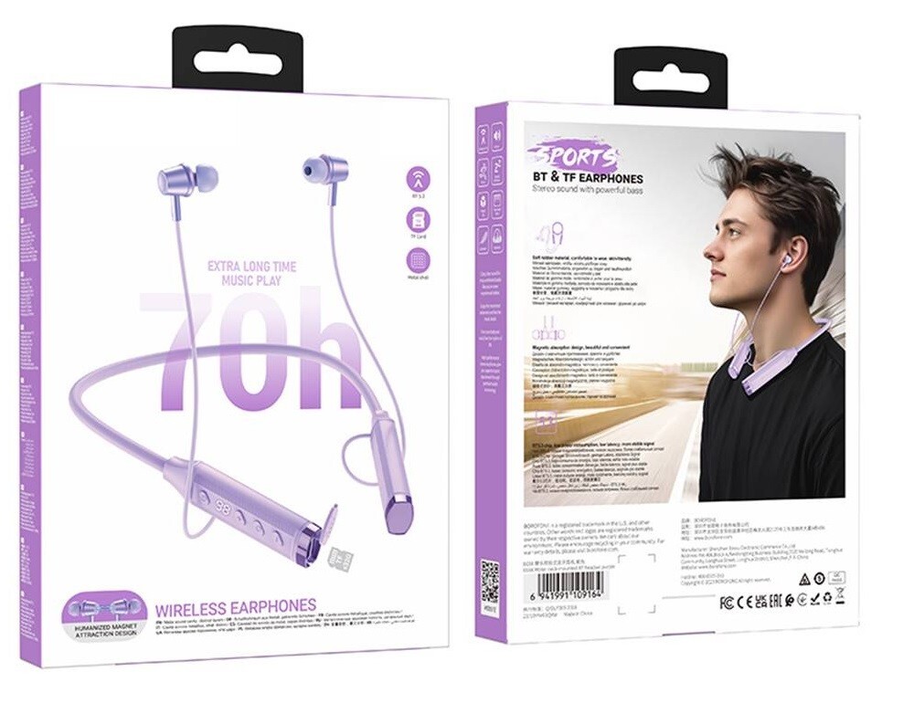 Earbuds Stereo Wireless Sports Earphones in ear Headset (Purple)