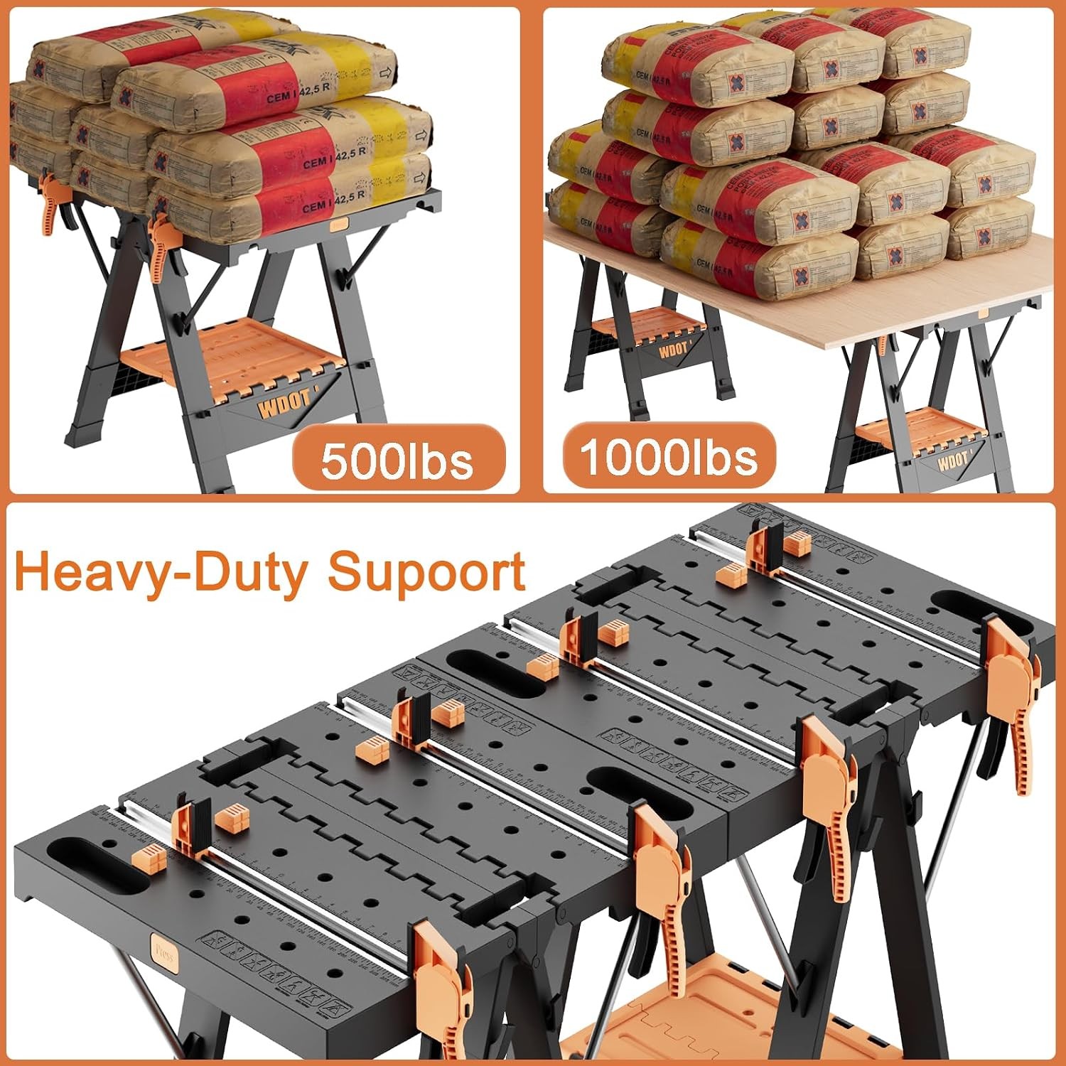 Work Bench Table 2 in 1 Portable Folding Workbench for Garage Sawhorse