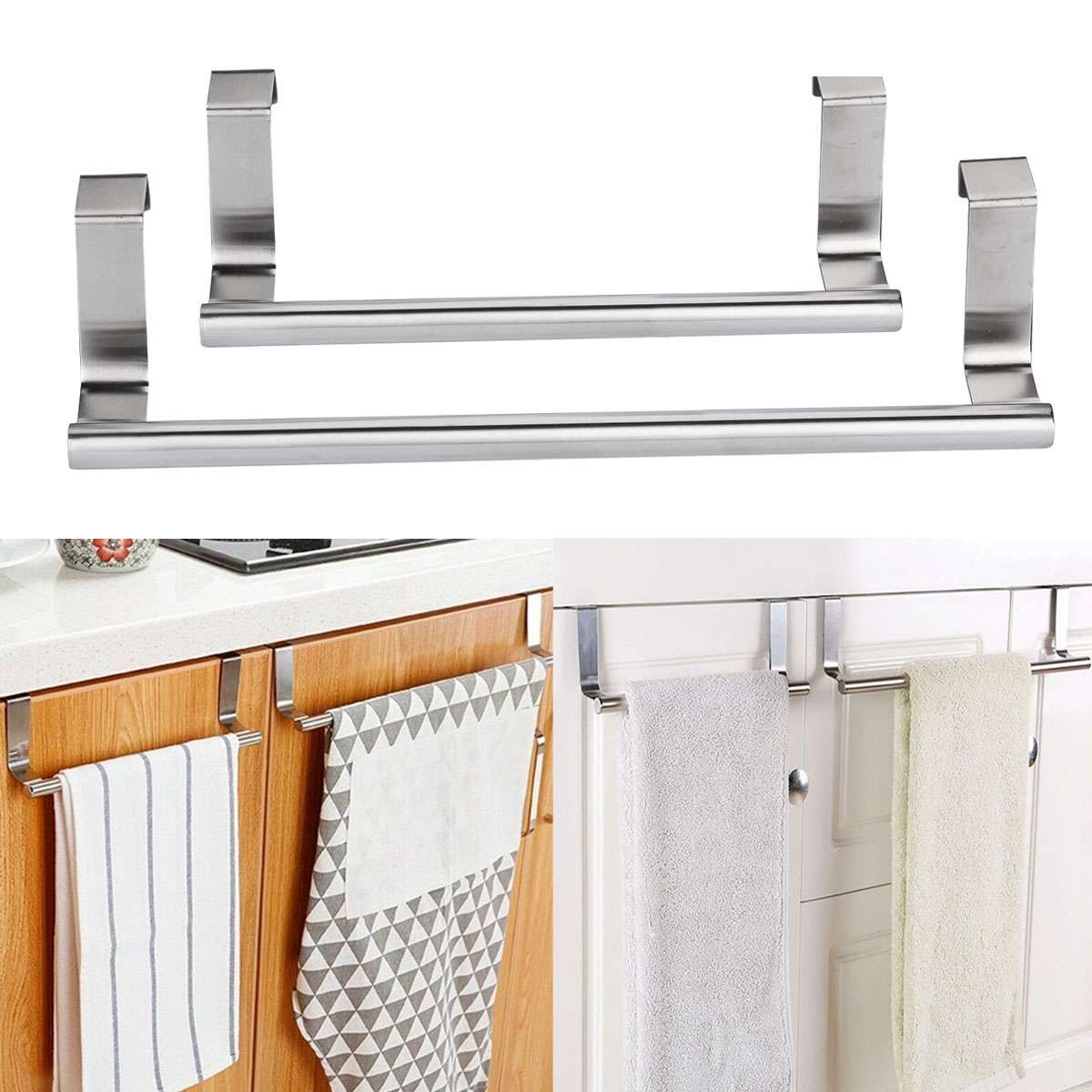 Cabinet Hanger Over Door Towel Bar Rail Stainless Steel Kitchen Storage