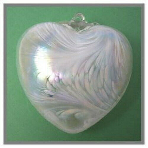 Hanging Glass Heart 4" Frosty White with AB Swirls (1) #10