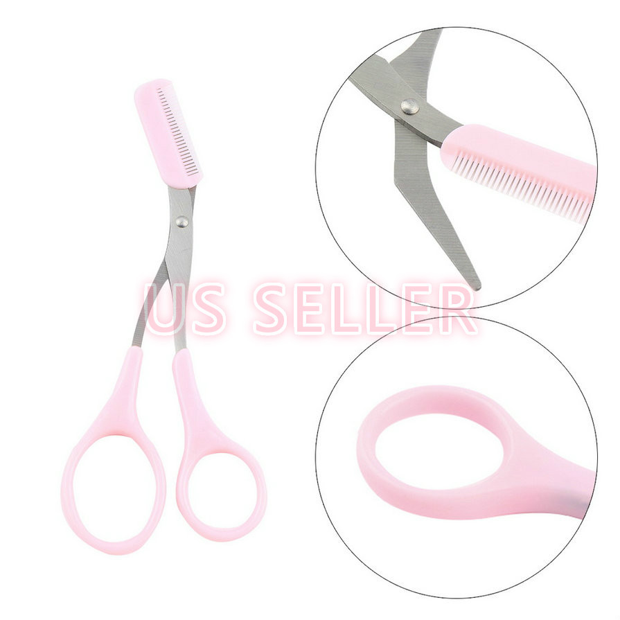 Women Ladies Pro Eyebrow Trimmer Comb Eyelash Hair Scissors Cutter Remover Tool