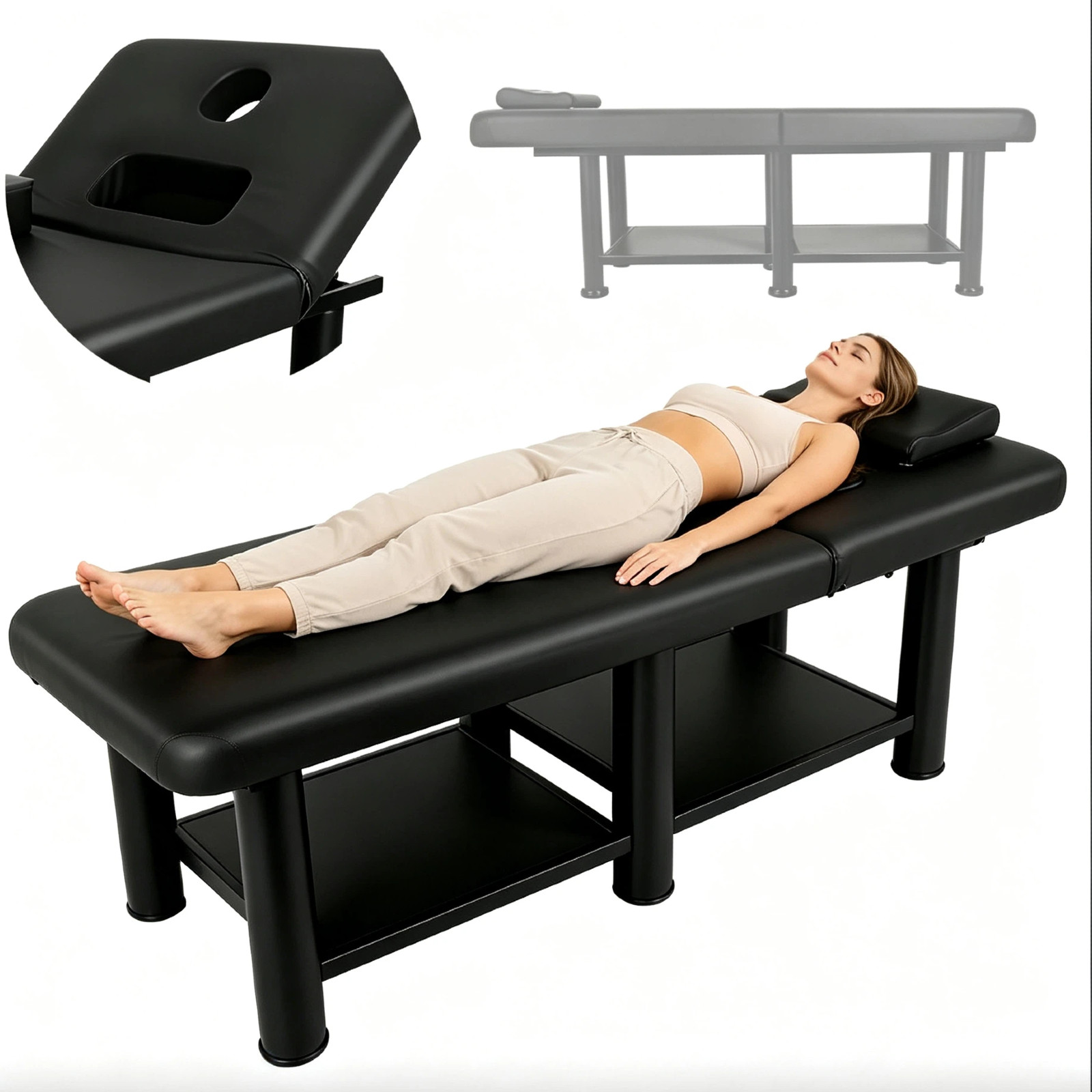 Commercial Massage Table Adjustable Metal Frame PU Leather for Salon Spa Tattoo