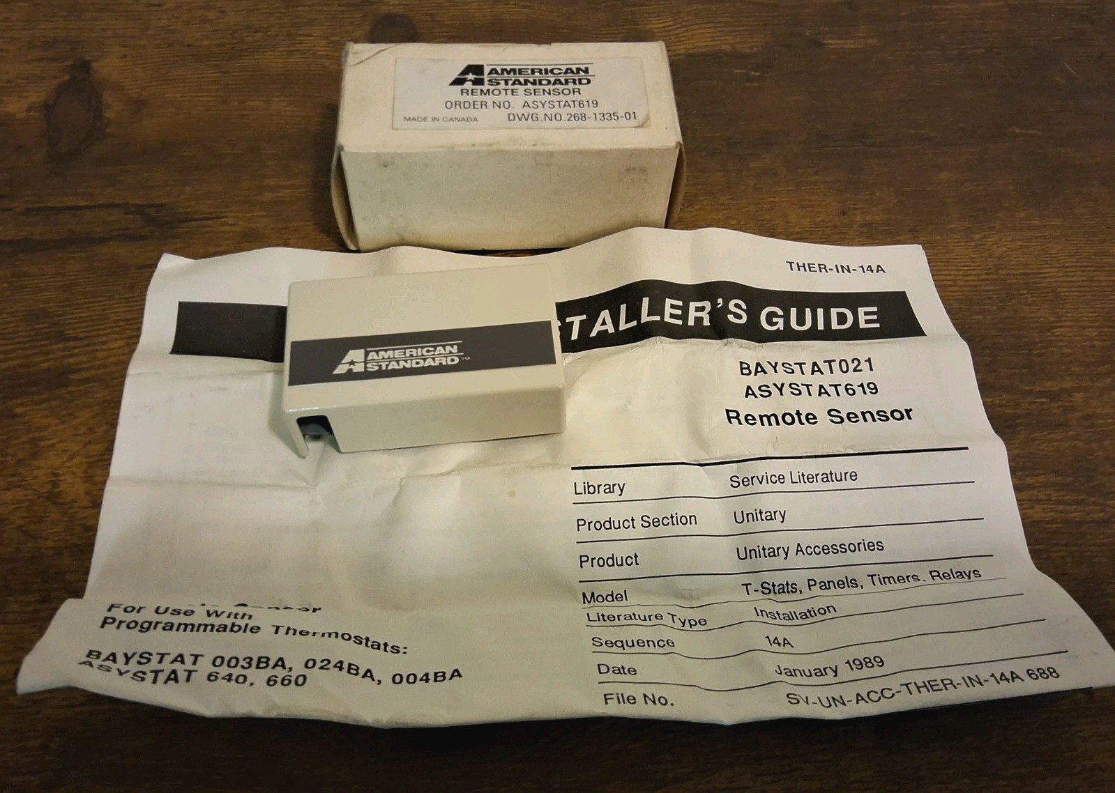 American Standard ASYSTAT619 Remote Sensor DWG.NO.268-1335-01