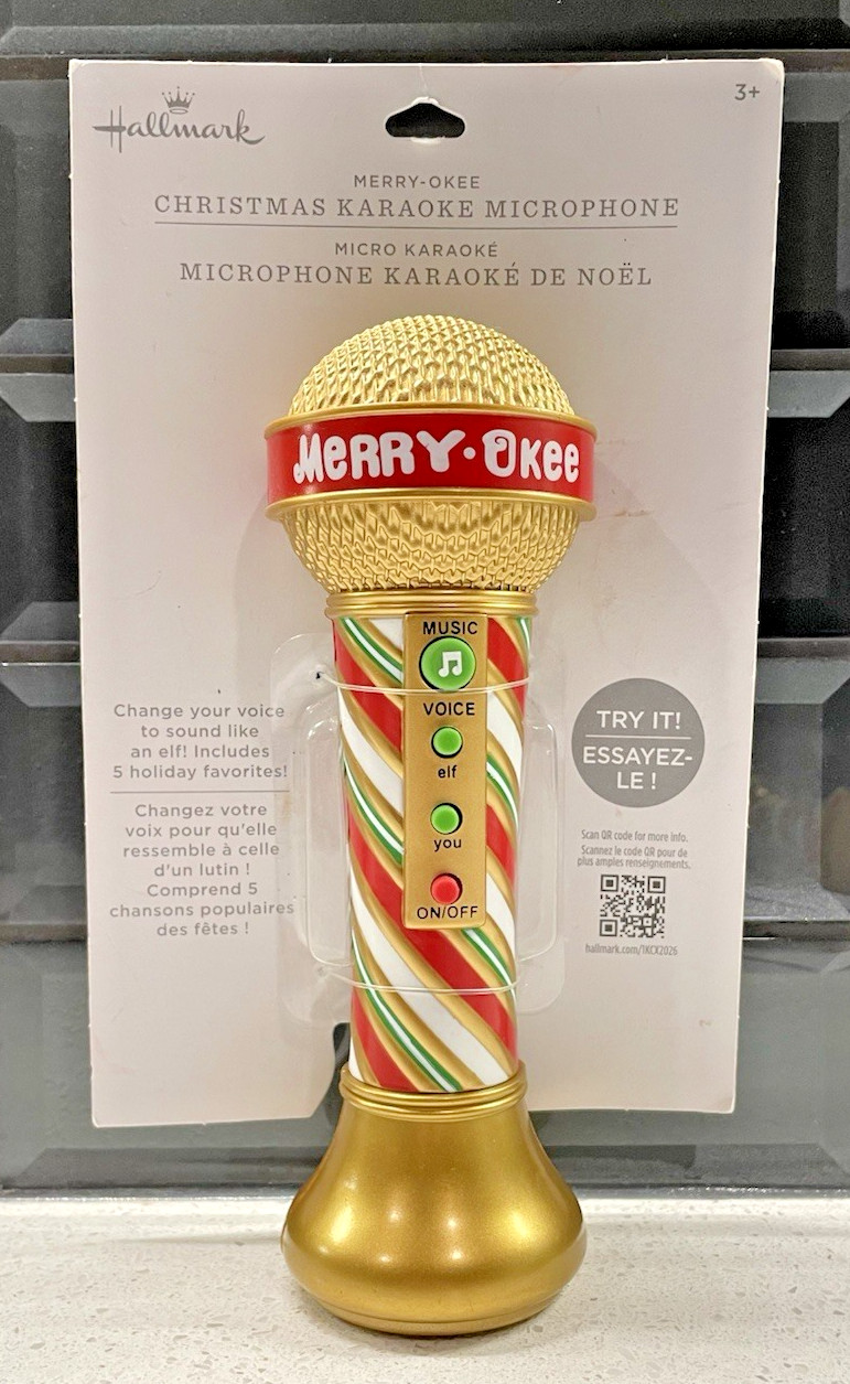 Hallmark Christmas Party Merry-Okee Karaoke Microphone Elf Voice Changer BNIP