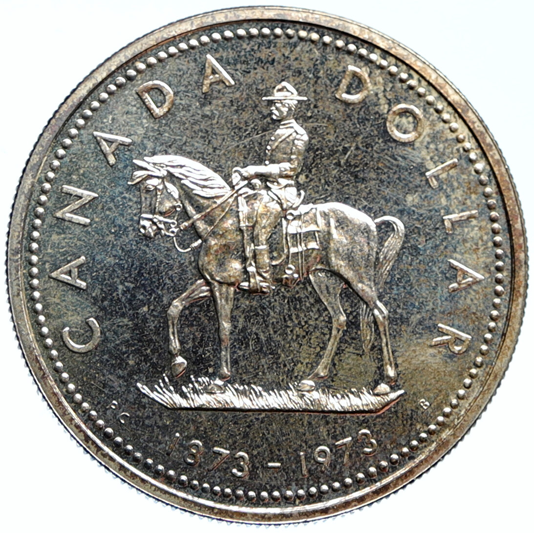 1973 CANADA Queen Elizabeth II RCMP Police HORSE OLD Silver Dollar Coin i99169