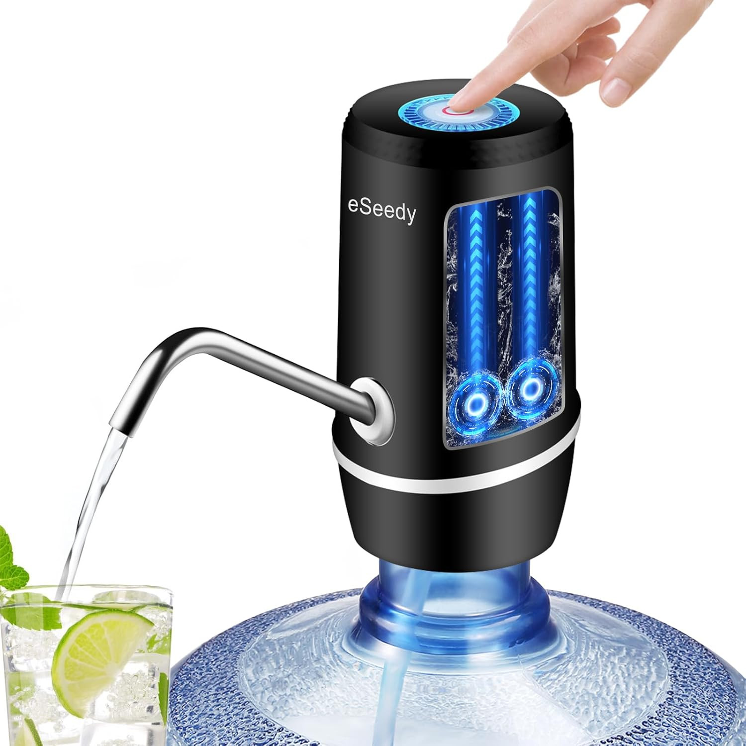 Automatic USB Rechargeable Water Pump for 5 Gallon Bottles - Black