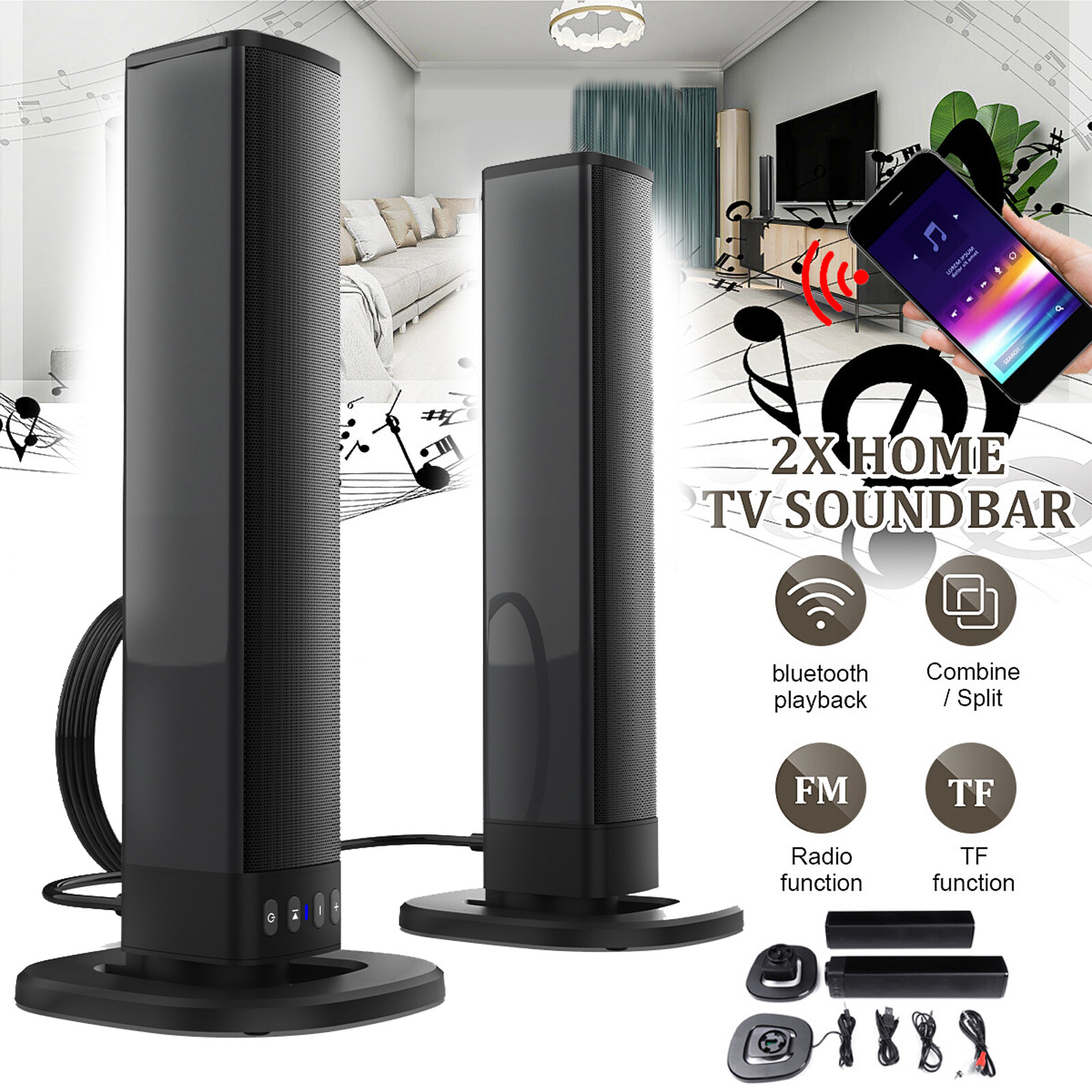 Powerful TV Sound Bar Home Theater Subwoofer Soundbar with Bluetooth Wireless