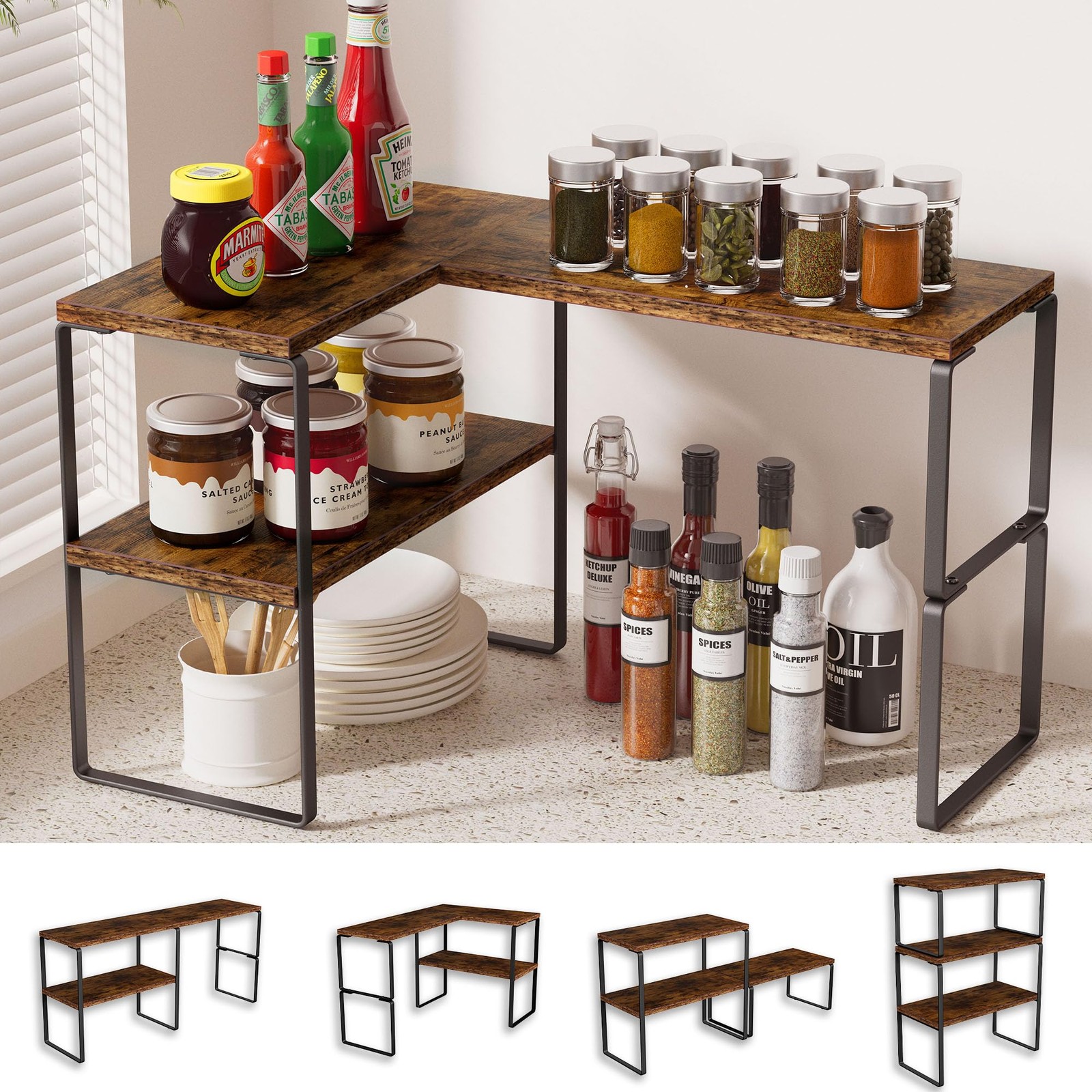 Countertop Organizer Corner Shelf, 2-Tier Adjustable Stackable Corner Shelves...