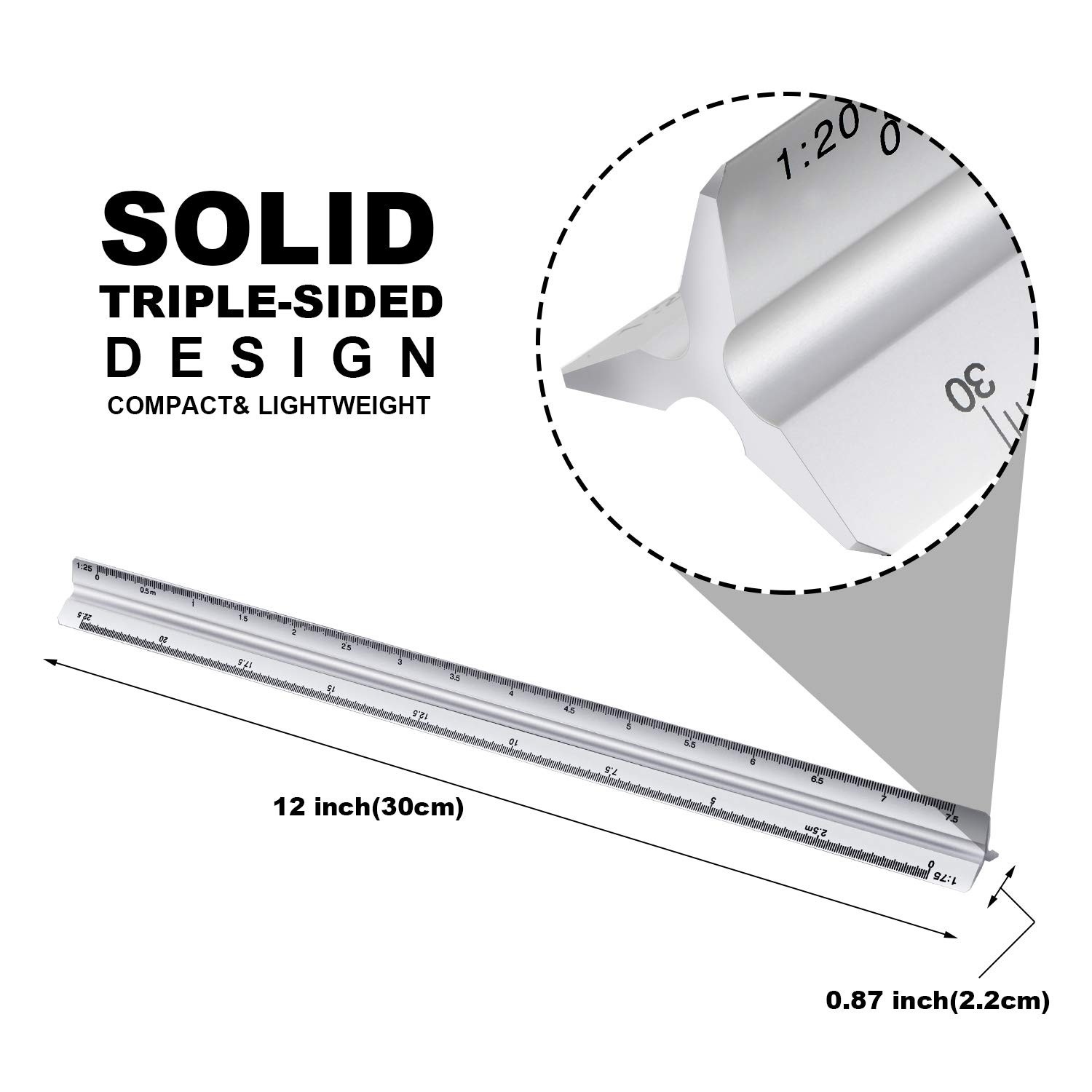 6 Pcs Triangular Ruler Set 12 Inch Engineering Scale Aluminum Silver