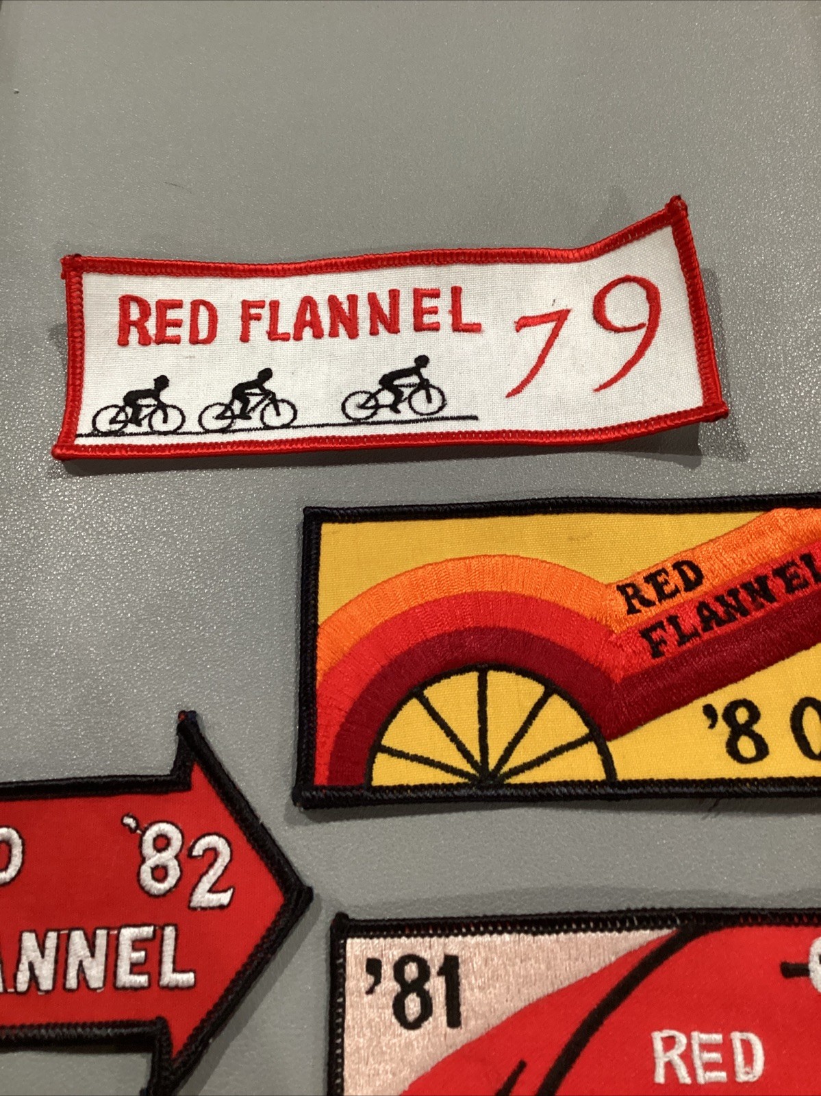 1979, 1980, 1981, 1982 Red Flannel 4 Cycle Biking Patch Lot