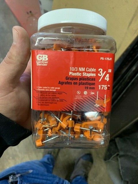 Container of PS-175JT  3/4" Orange Plastic Romex Gardner Bender-175 Staples