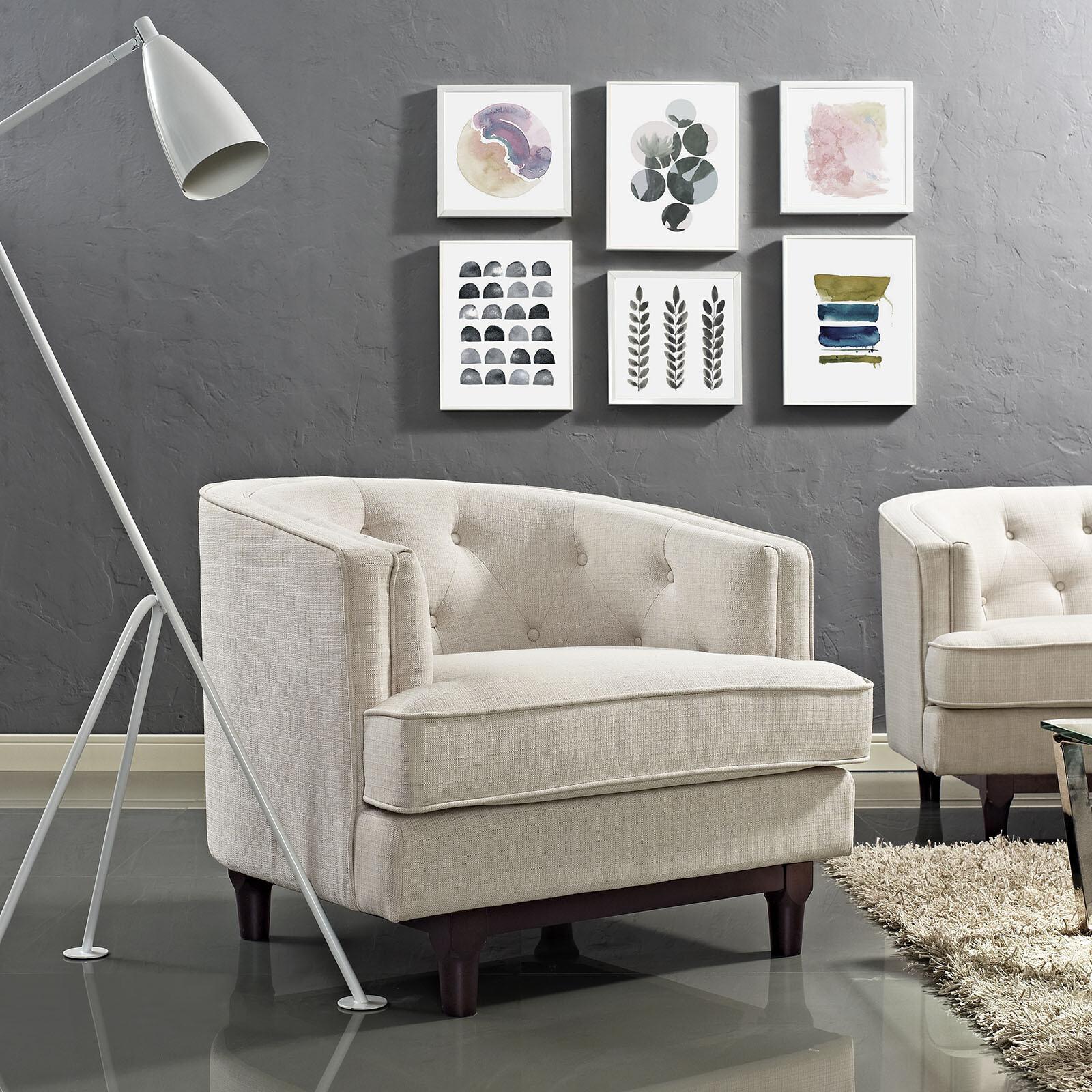 Modway Coast Upholstered Fabric Armchair in Beige