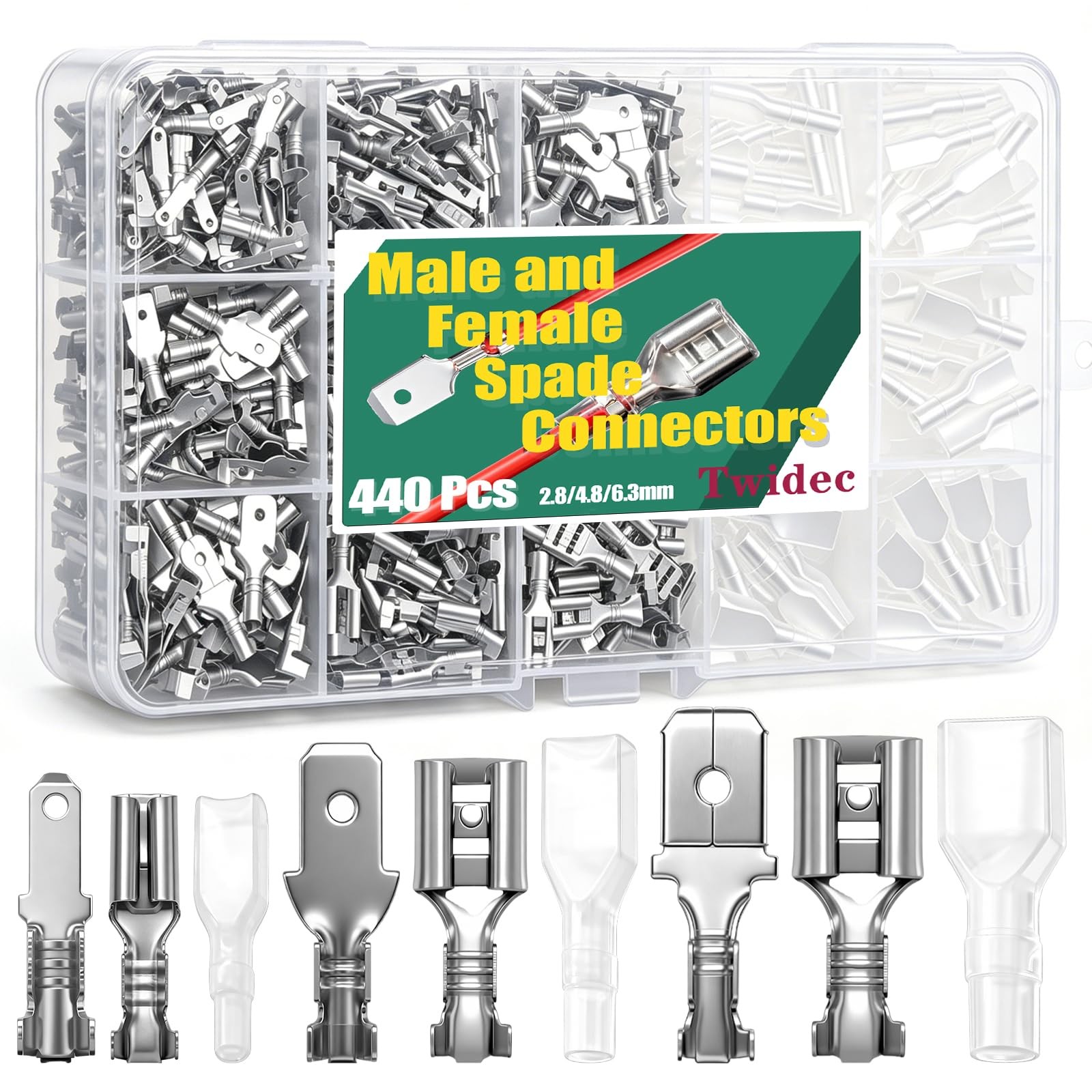 Twidec/440Pcs 2.8/4.8/6.3mm Quick Splice Male and 440PCS, Silver 440PCS