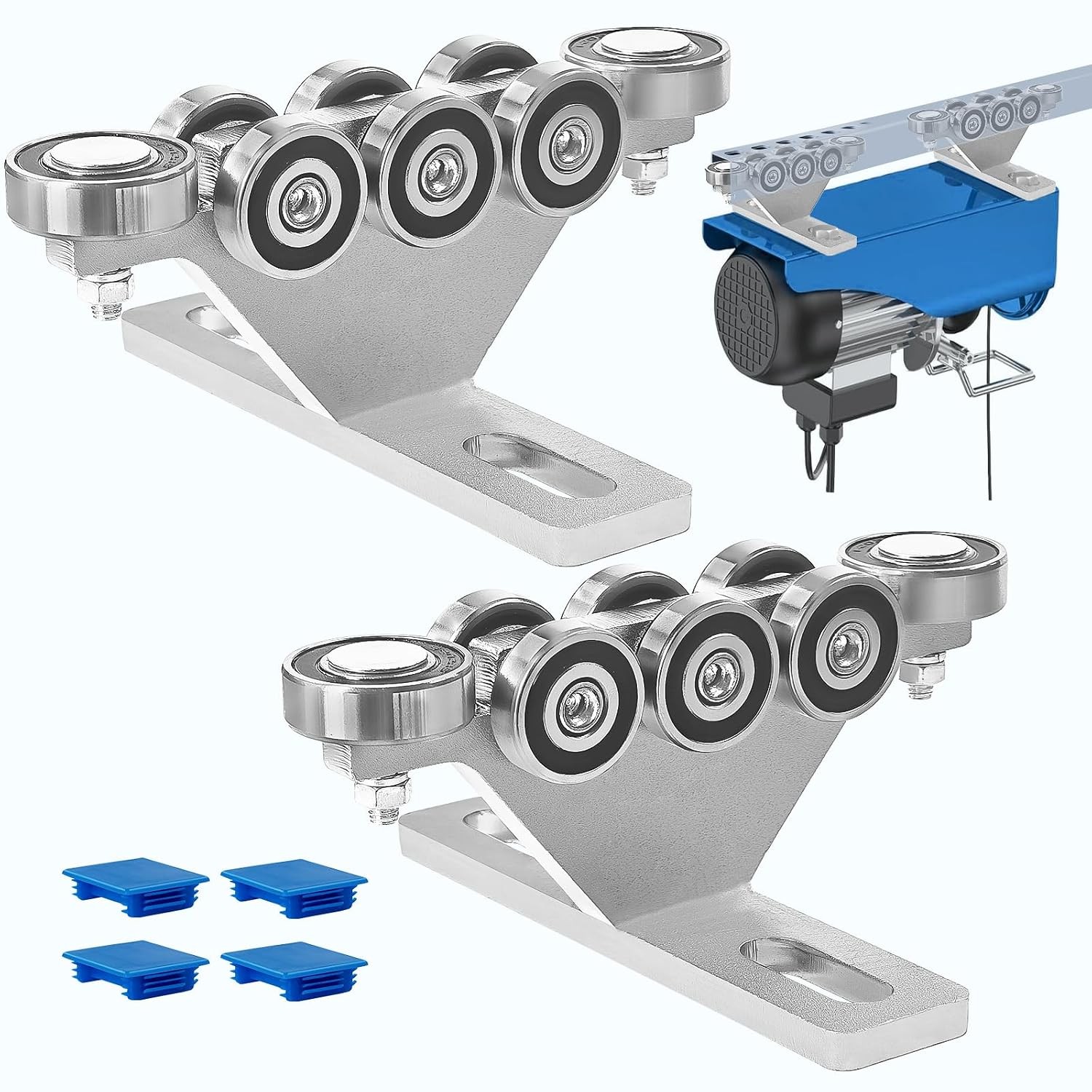 "6+2 Wheel Unistrut Trolley with Roller Wheels Limit, Hoist Trolley Kit for Elec