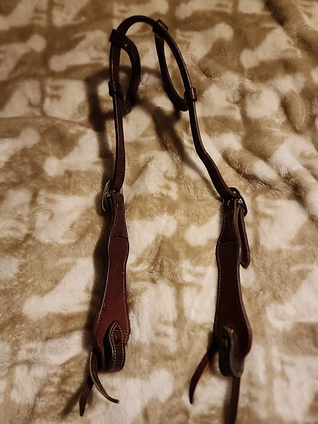 Double Eared Silver Dot Western Bridle Headstall Med Brown Leather EUC