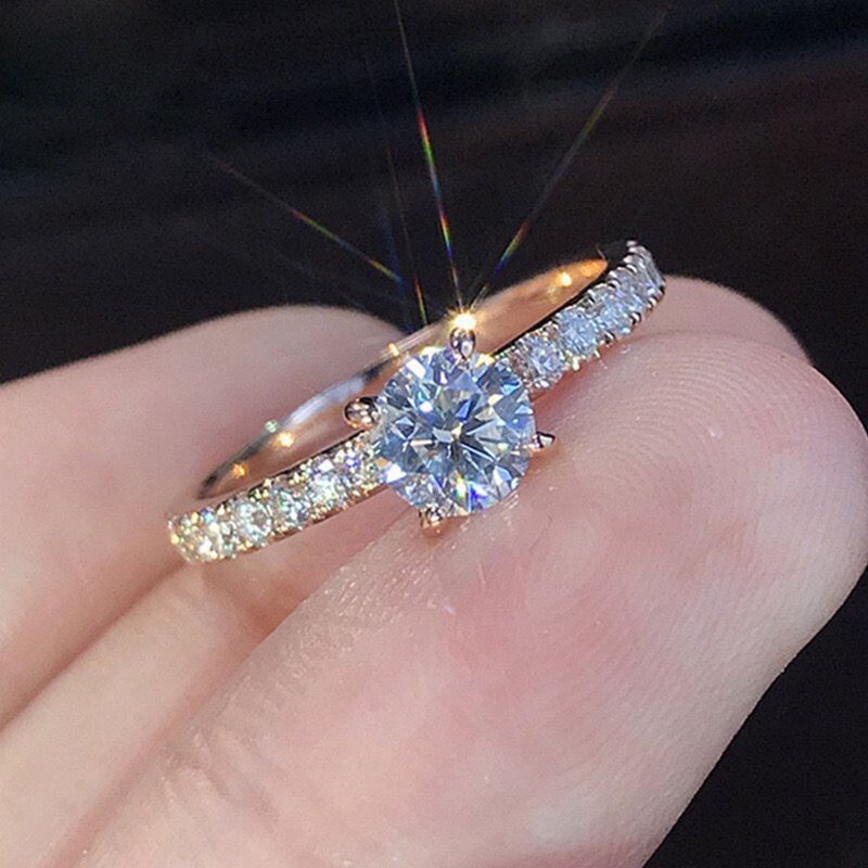 Classic Women White Gold Plated Sparkling CZ Band Ring Wedding Engagement