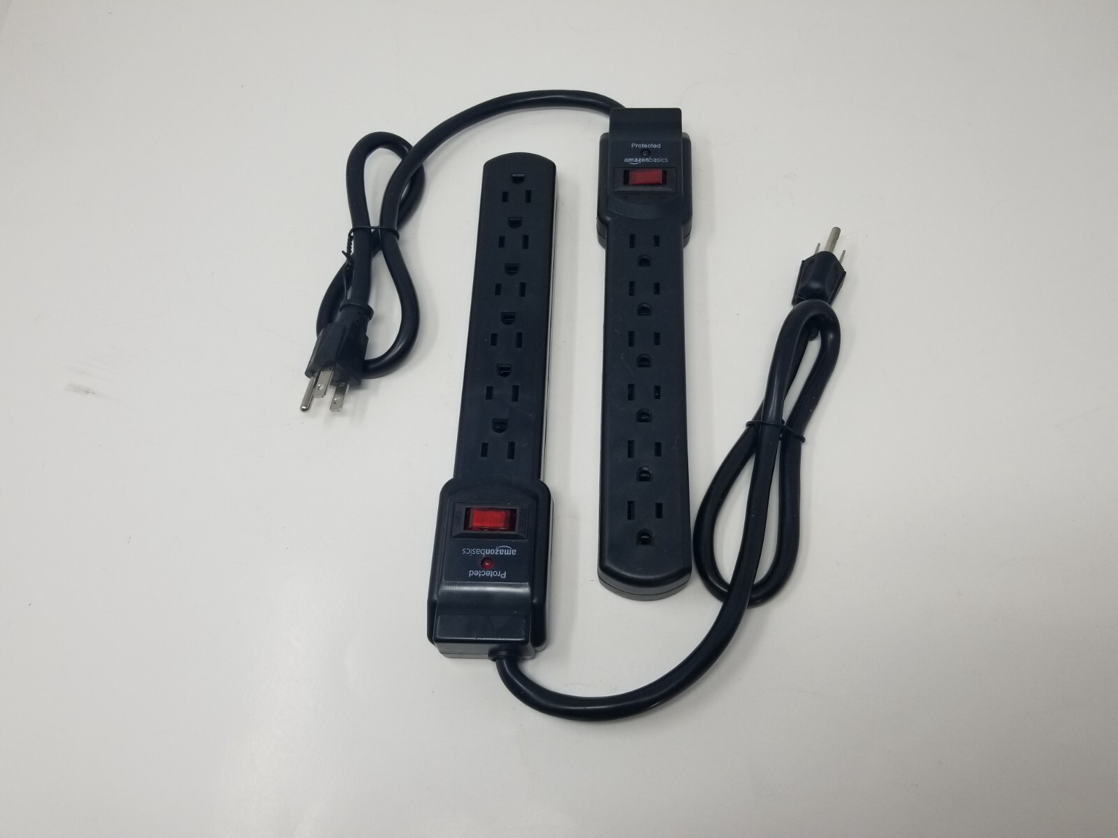 Amazon Basics 6-Outlet 200 Joule Surge Protector Power Strip Pack of 2 Black 2Ft