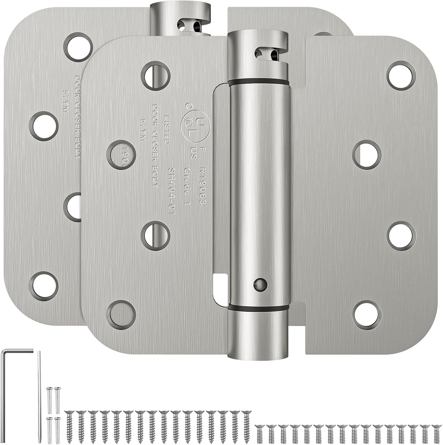 2 Pk 4"x4" Self Closing Spring Door Hinge 5/8" Radius UL Listed, Brushed Nickel