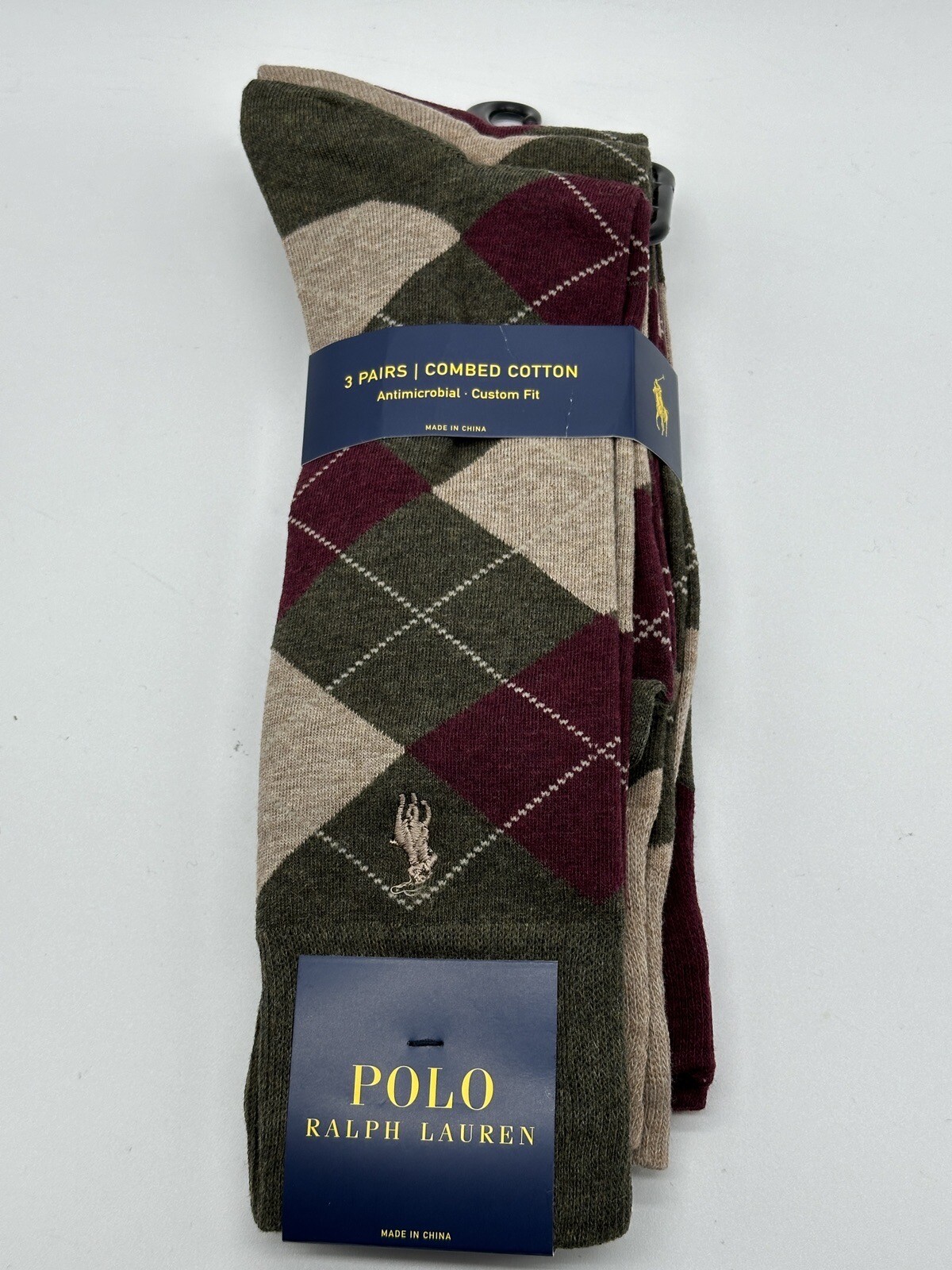 NEW 3 PAIRS RALPH LAUREN POLO MENS COTTON DRESS SOCKS ARGYLE PATTERN