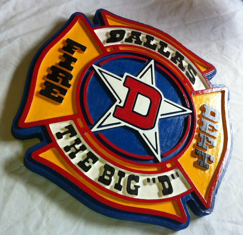 Fire Department Dallas 3D routed wood patch plaque sign Custom