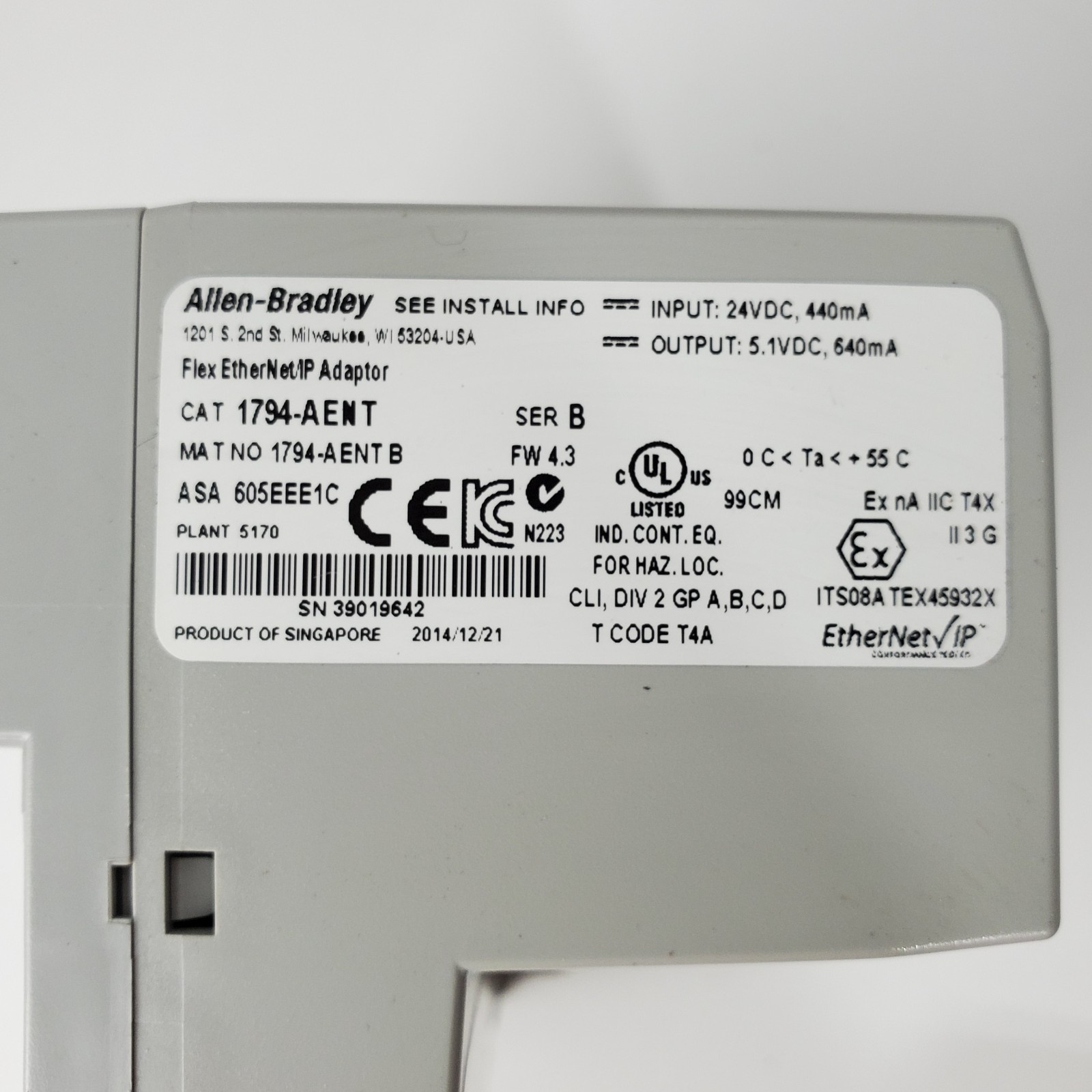Allen Bradley FlexLogix Ethernet 1794-AENT /B